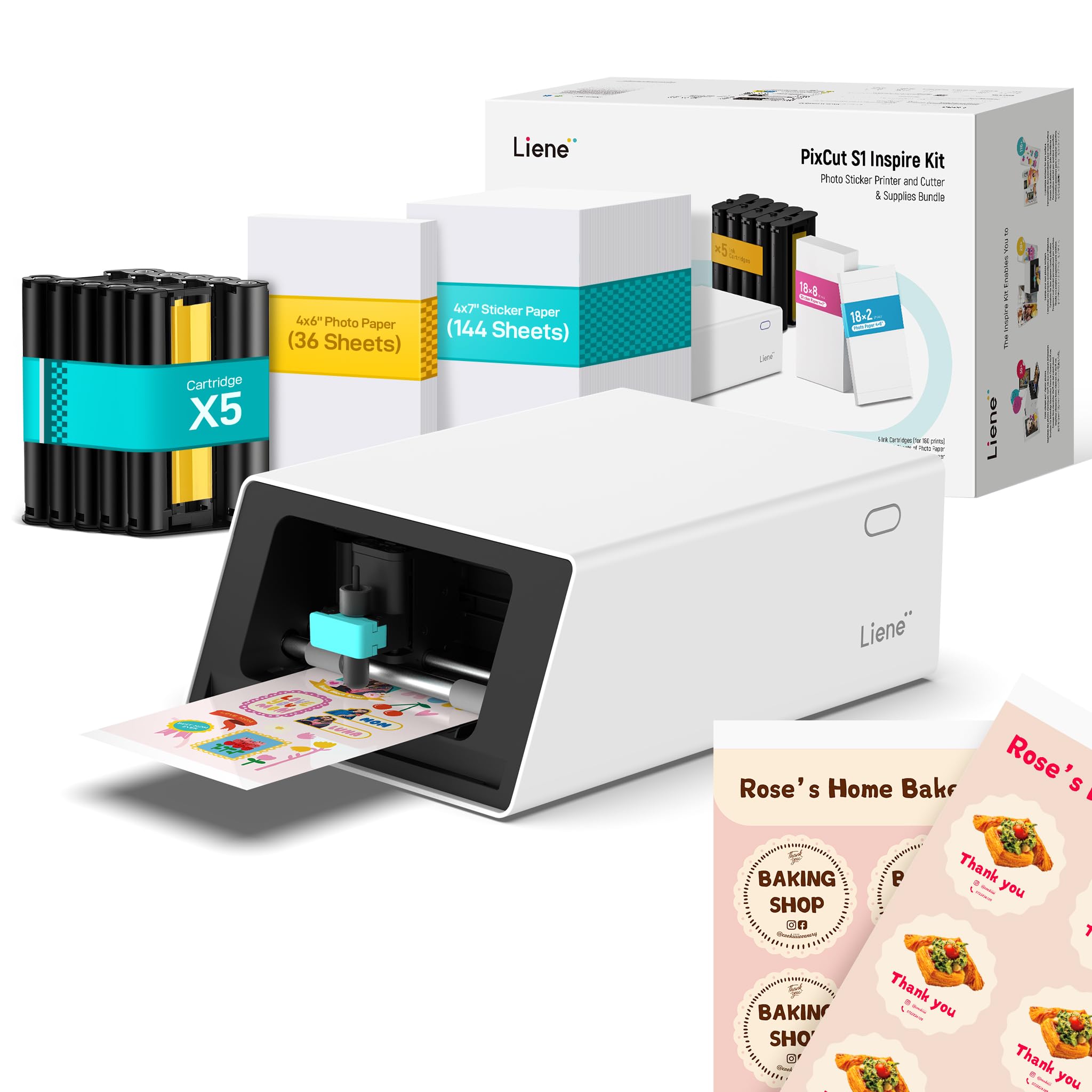 Photo 1 of Liene PixCut S1 Inspire Kit - All-in-One Color Sticker Printer & Cutting Machine, Thermal Dye-Sublimation Photo Printer, 300 DPI, Color Label Maker with 180 Sheets (36 Photo + 144 Sticker Paper)