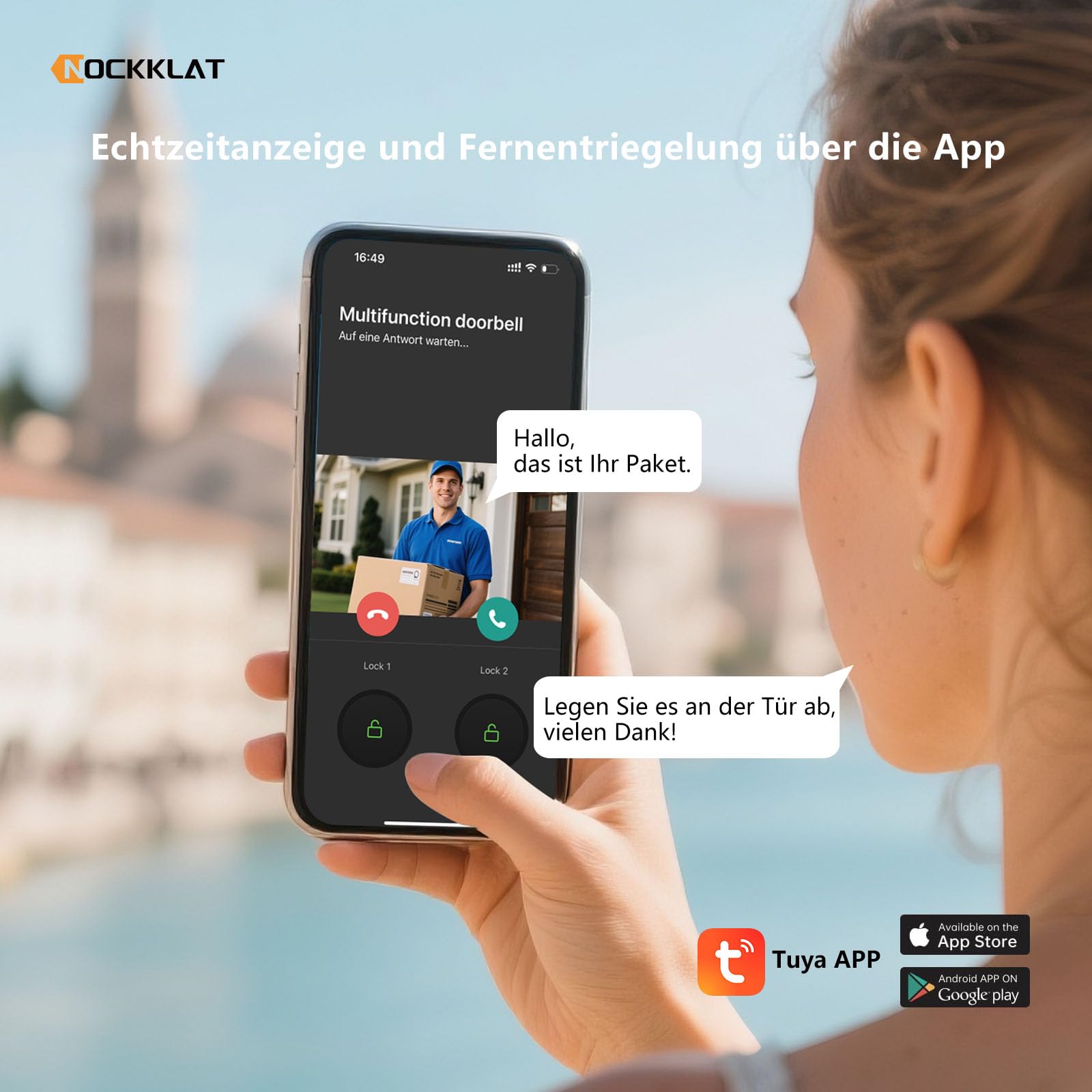 WLAN 2 draht Video-türsprechanlage mit Kamera IP65, 1080p HD, 7 Zoll Touchscreen, Entriegelung familienhaus per App/Swip karte, Bewegungserkennung,Nachtvision, lokale Wetterinformationen