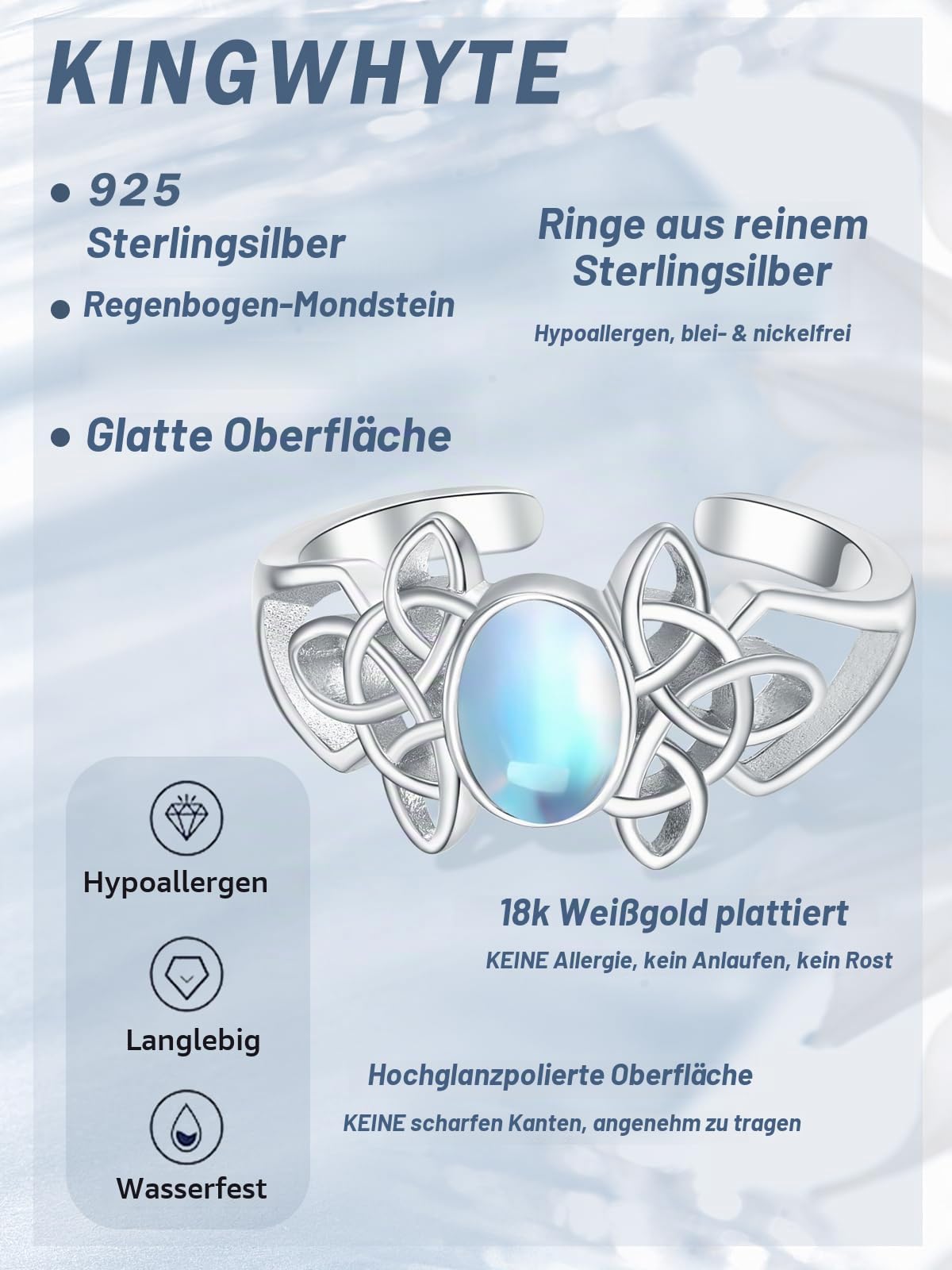 KINGWHYTE Keltischer Ring Sterling Silber Edelstein Ring Verstellbarer Offener Ring Keltischer Schmuck Geschenke für Frauen Frau Freundin Schwester Freunde