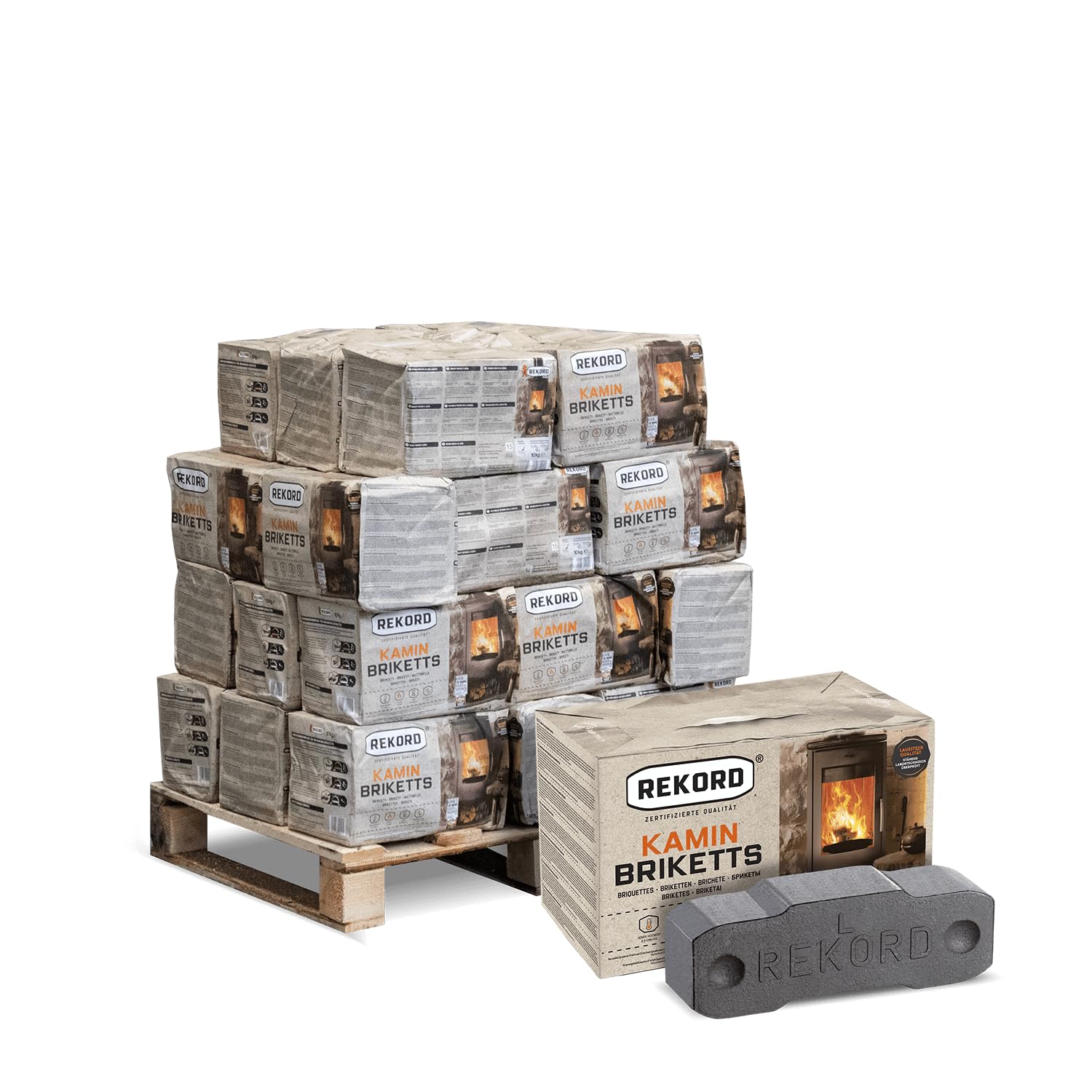 PALIGO Carbone Braunk Briketts Carbone Heiz Brikett Camino forno Rekord fasci 10 kg x 30 scatole 300 kg/1 Palette HEIZFUXX®