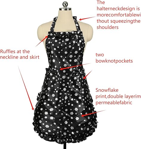 Miniatura 3 de Precioso delantal de chef sexy vintage con bordes de encaje de nieve en blanco y negro, adecuado para cocinar en la cocina, hornear, jardinería, con