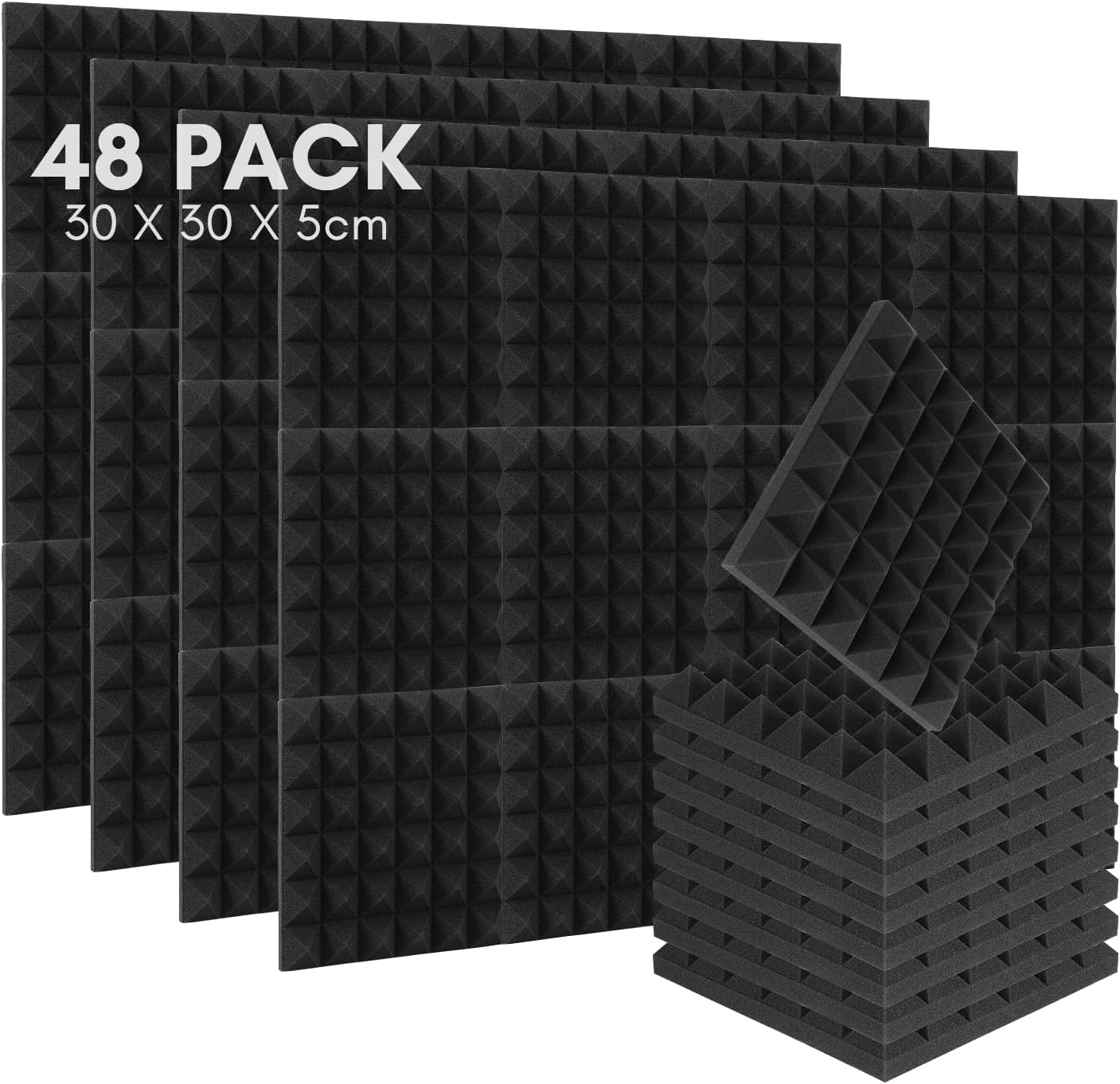 Pannelli Fonoassorbenti Piramidali 48 Pezzi - Assorbimento Acustico Pareti E Soffitti, 30x30x5 Cm - Foto 14