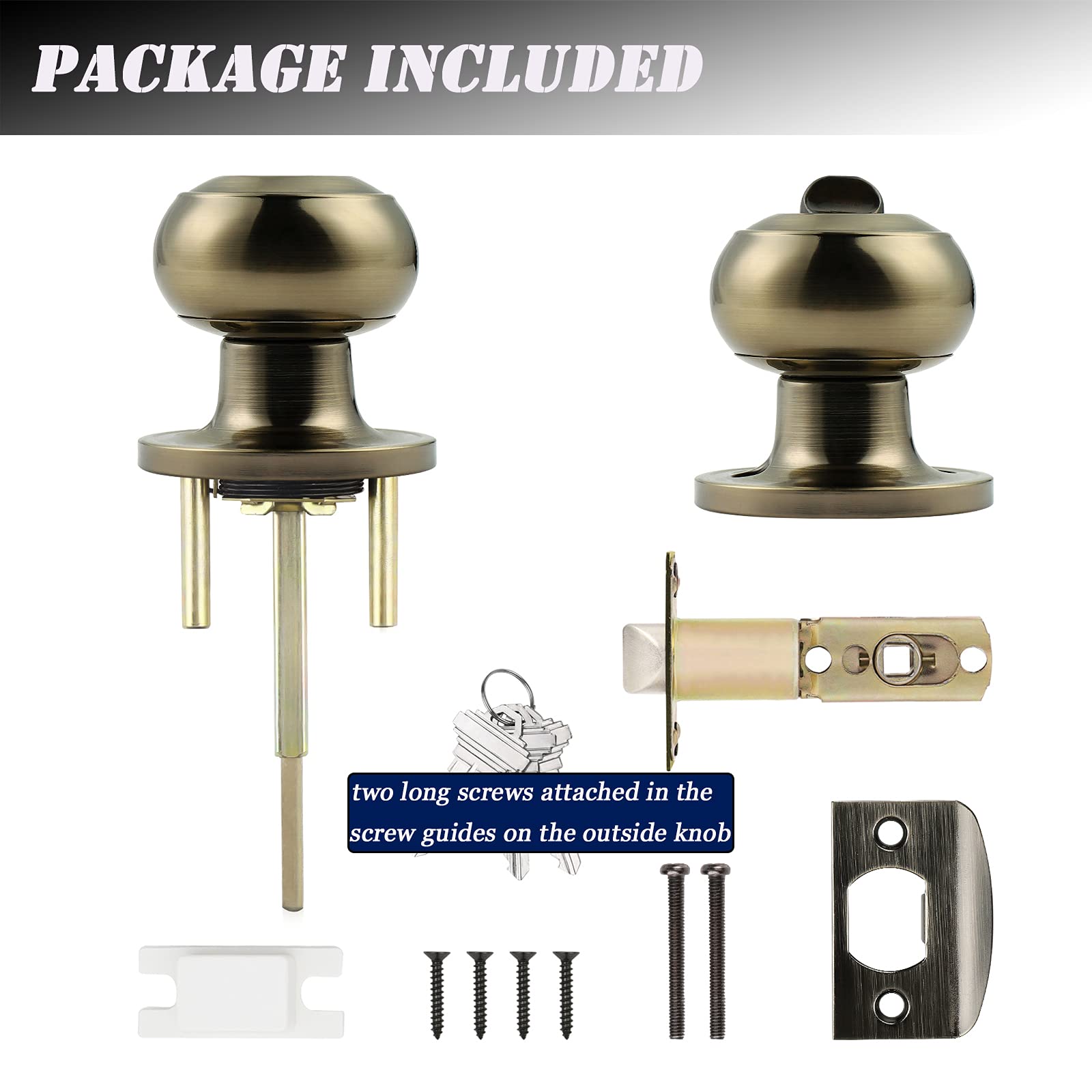 Antique Brass Door Knobs - Keyed Alike Lockset (Pack of 3) -7