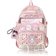 Roffatide Anime Melody Kawaii Backpack with 21Pcs Accessories Cartoon Travel Aesthetic New Semester Gifts Bag with Cute Pins Anti-Theft Laptop Backpack Travel Hiking Daypacks Rucksack Pink, LYB16202