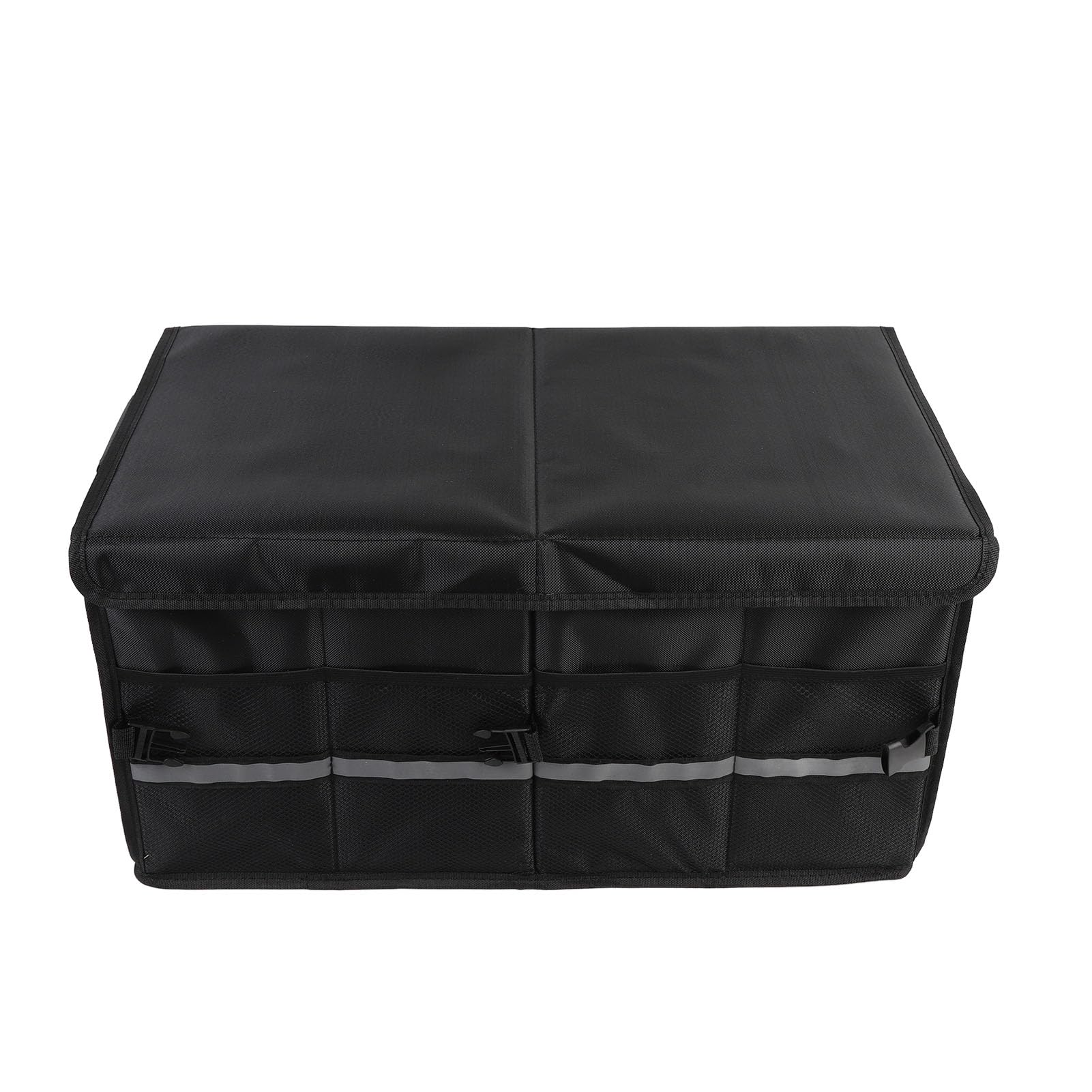 Organizzatore per Bagagliaio di Grande capacità Scatola Portaoggetti per Auto Multi Scomparto in Tessuto Oxford Impermeabile per Viaggi in Campeggio 55 Litri (Nero senza coperchio)