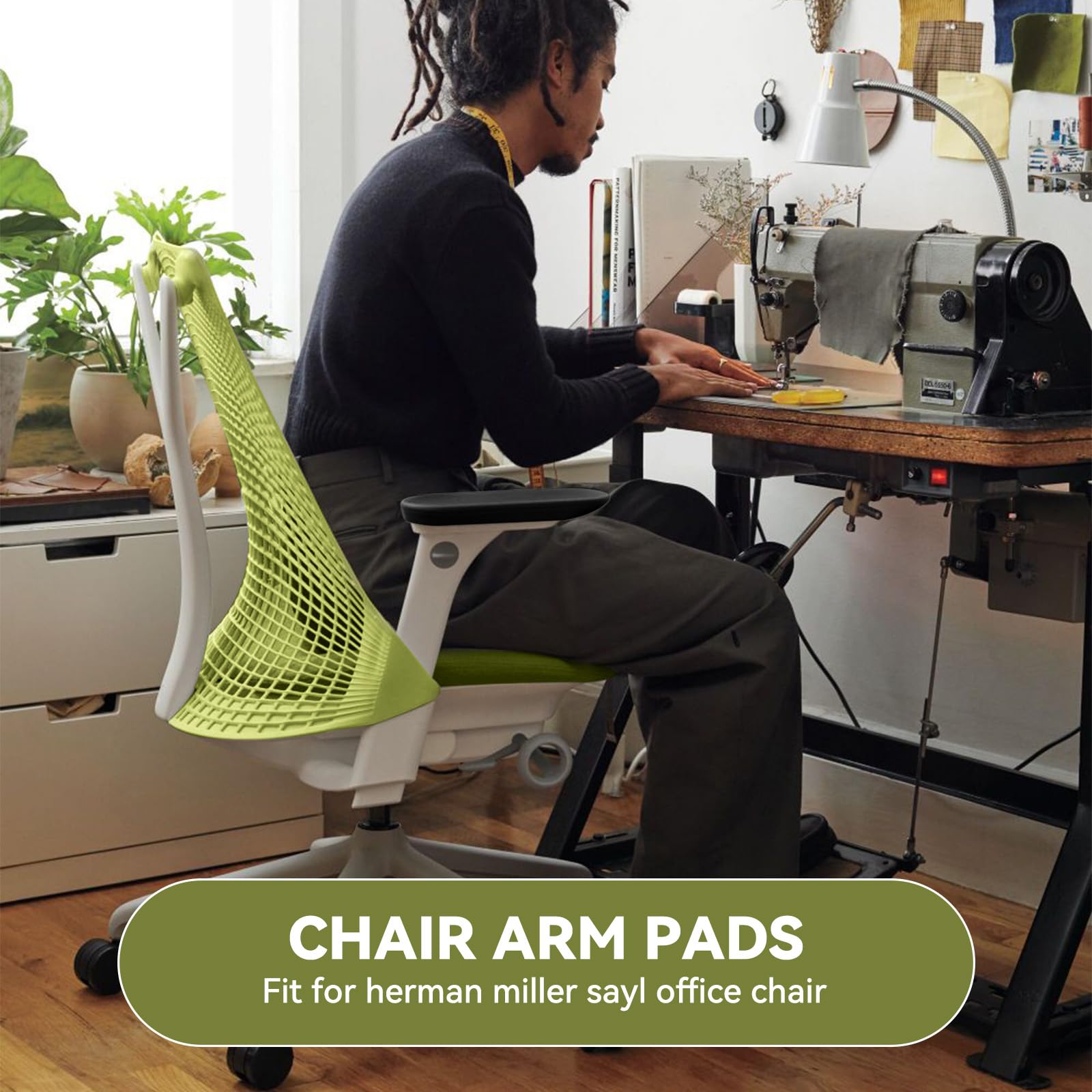 Ersatz-Kappen für Armlehnen, kompatibel mit Herman Miller Sayl Bürostuhl, fest und höhenverstellbar, Vinyl (1 Paar), Schwarz