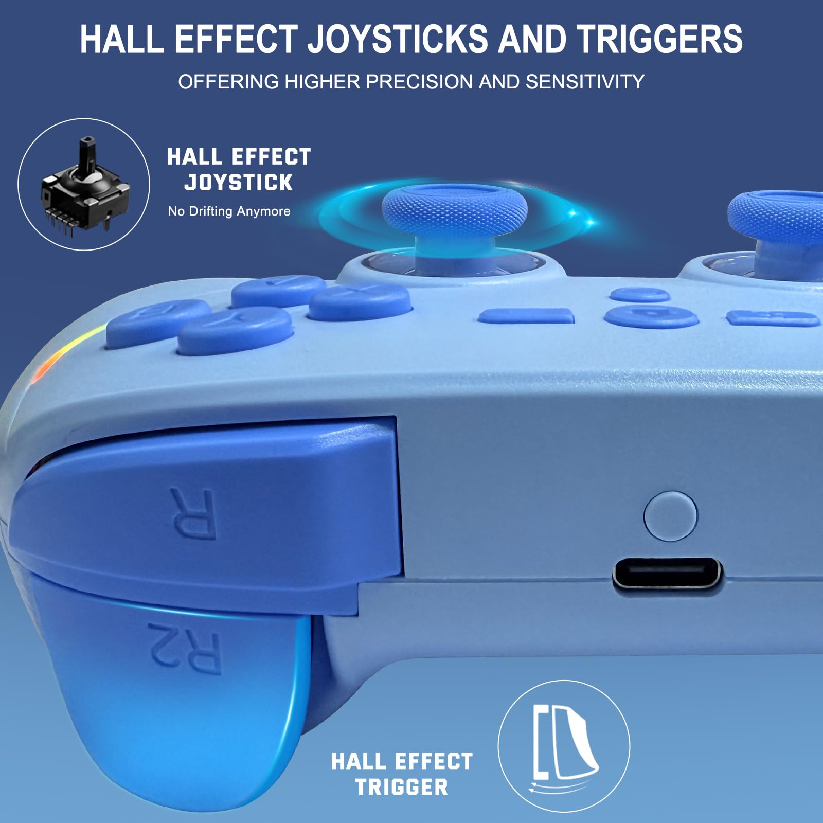 Joso Manette de jeu mobile sans fil pour iPad/tablette/iPhone/Android/Switch/Switch 2/Lite/OLED/PC, Manette de jeu portable avec joysticks/déclencheurs/gyroscope 6 axes – Bleu