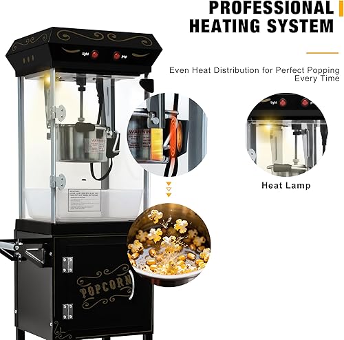 Miniatura 3 de Máquina para hacer palomitas de maíz para cine profesional, con hervidor y carrito de 8 onzas, hace 32 tazas, estilo vintage sobre ruedas para uso