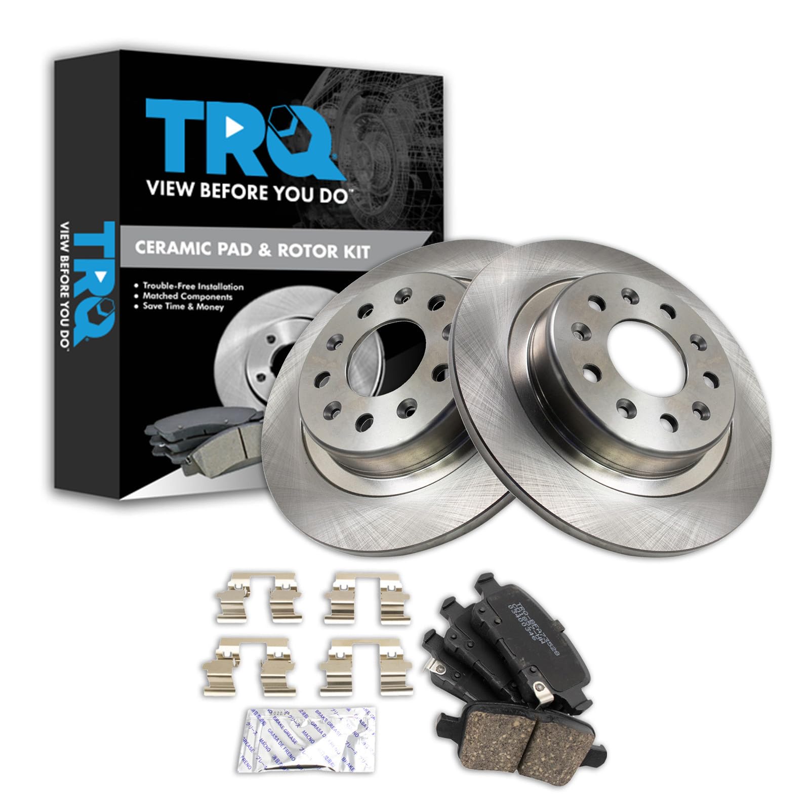 TRQ Rear Brake Pad and Rotor Set Ceramic Compatible with 2018 Buick Regal Sportback Regal TourX Chevrolet Equinox GMC Terrain