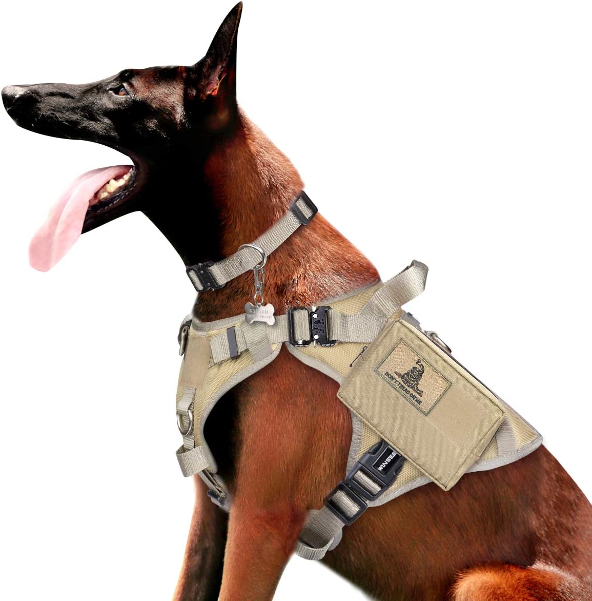 WINSEE Tactical Dog Harness and Collar with Backpack, Saddle Bag, Rucksack with 3X Metal Buckle, Working Pet MOLLE Vest with Handle & Loop Panel, No Pull Training Military Harness with Leash Clip