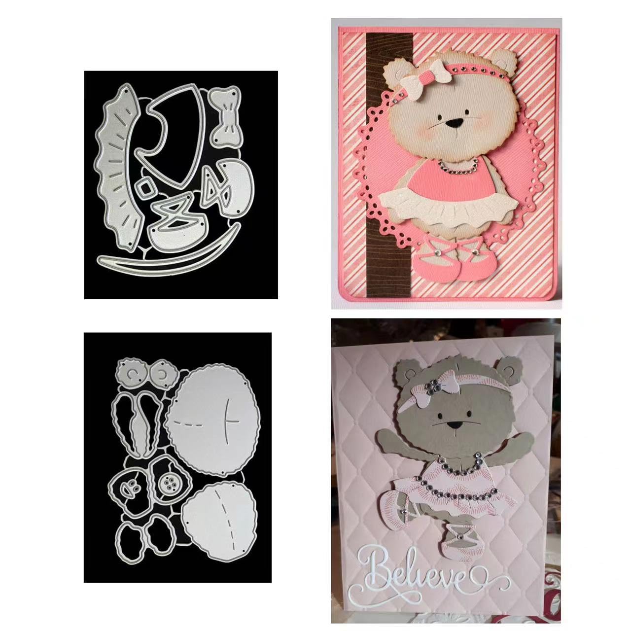 JIHFOHHA 2Pcs Funny DIY Dress Bear Cutting Die Christmas Birthday Embossing Metal Dies Cut for DIY Scrapbooking Album Decorative Paper Crafting Card Making