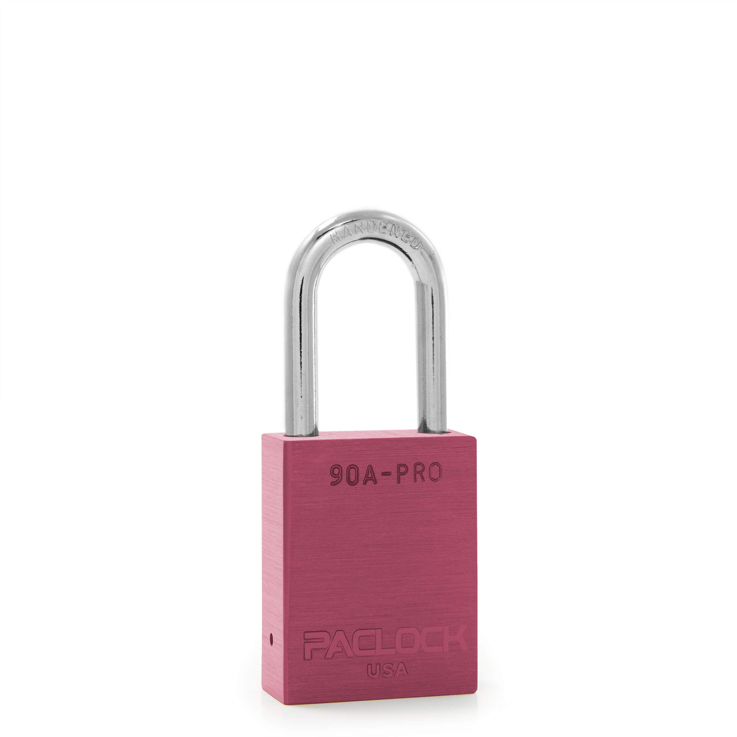 PACLOCK's 90A-PRO Padlock, 1/4" Diameter Hard. Steel Shackle, 1-1/2" Tall, High Performance 7-Pin Cylinder w/ 1 Key, Keyed Alike, Pink