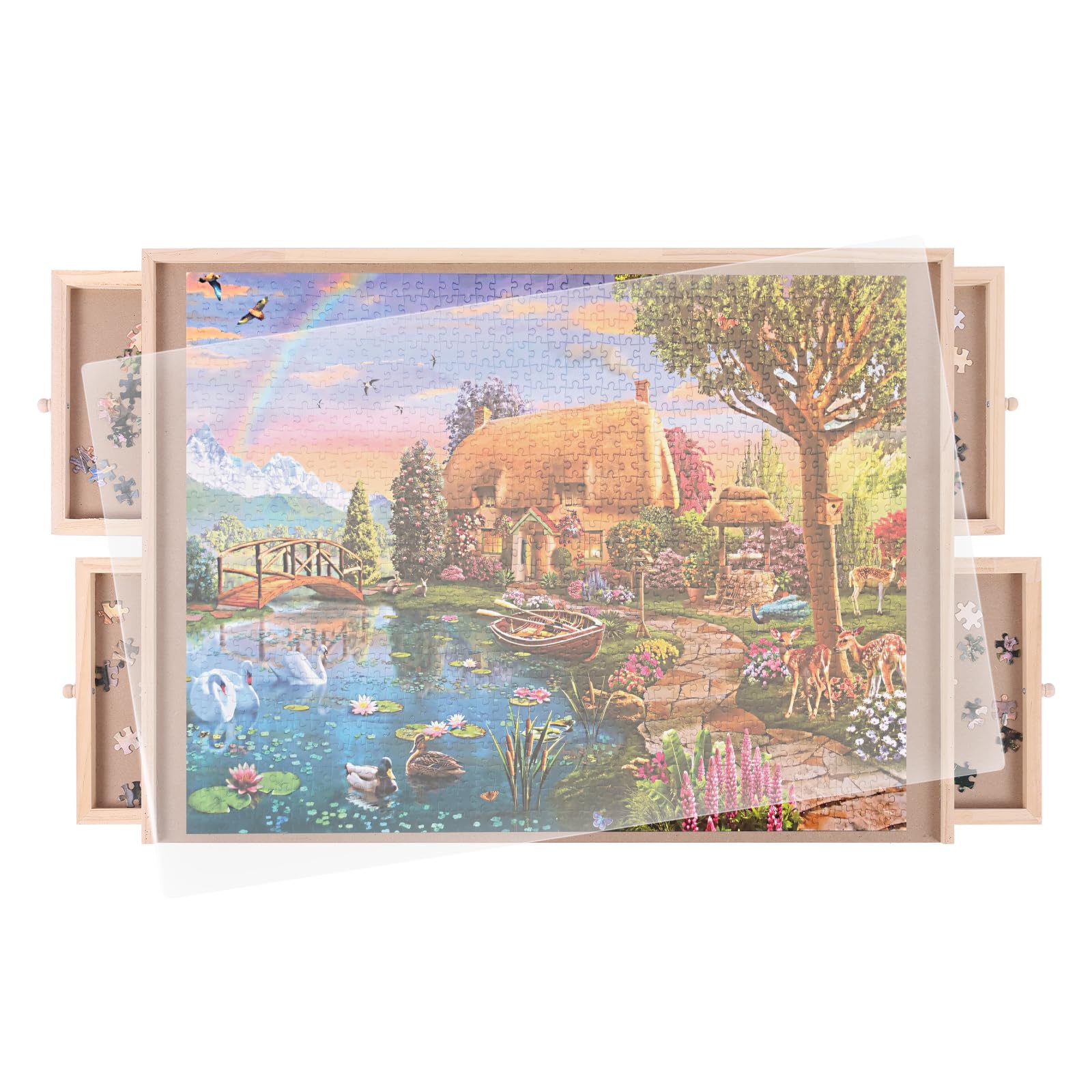 Ruication Jigsaw Puzzle Board Wooden Jigsaw Board Smooth Fiberboard Work Surface Puzzle Plate for 1000 pieces 4 Sliding Drawers Storage System For Adults Gift โ image 1