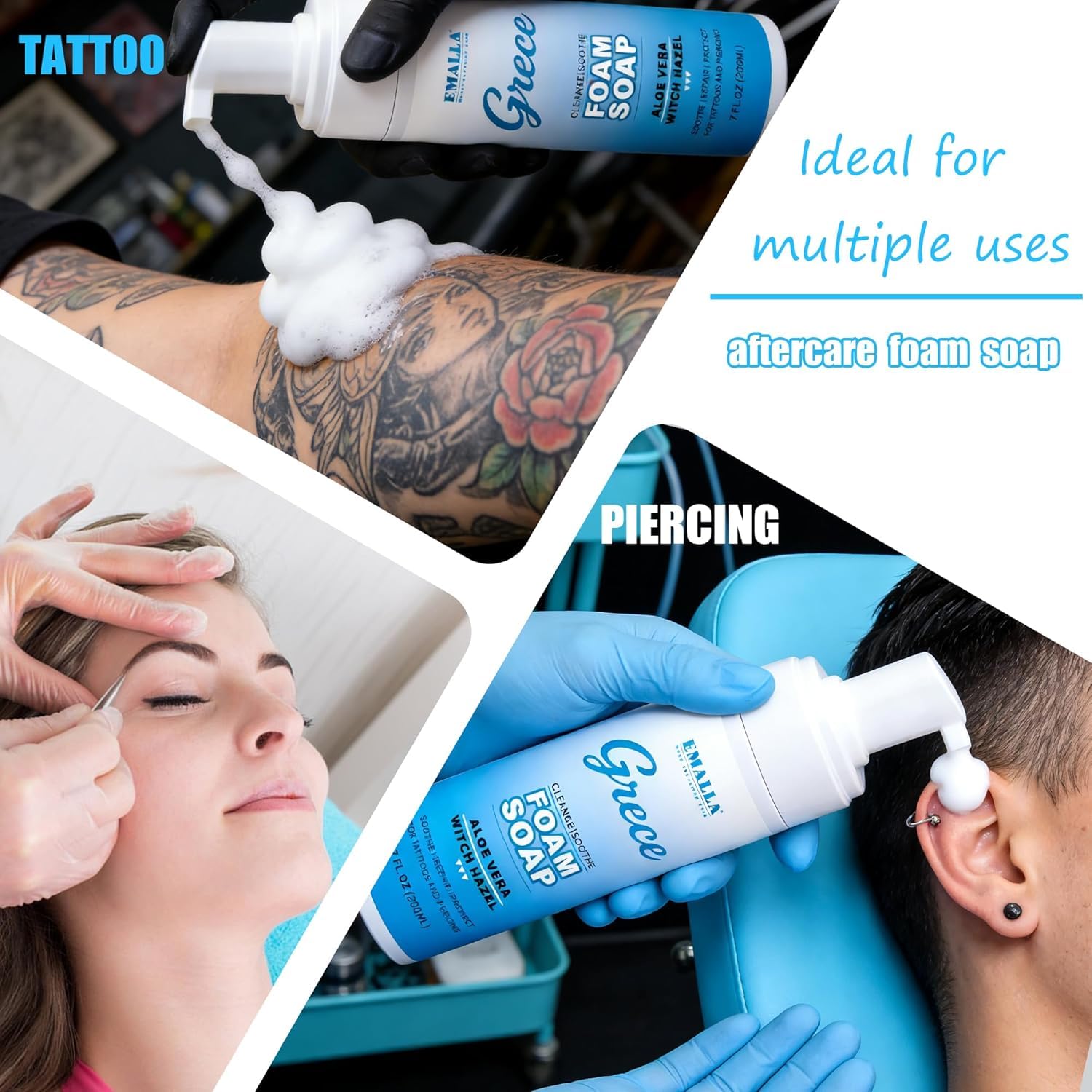 Schiuma detergente per tatuaggi, 200 ml, schiuma detergente delicata per nuovi tatuaggi, lenitivo e idratante, per la cura del tatuaggio, fresca