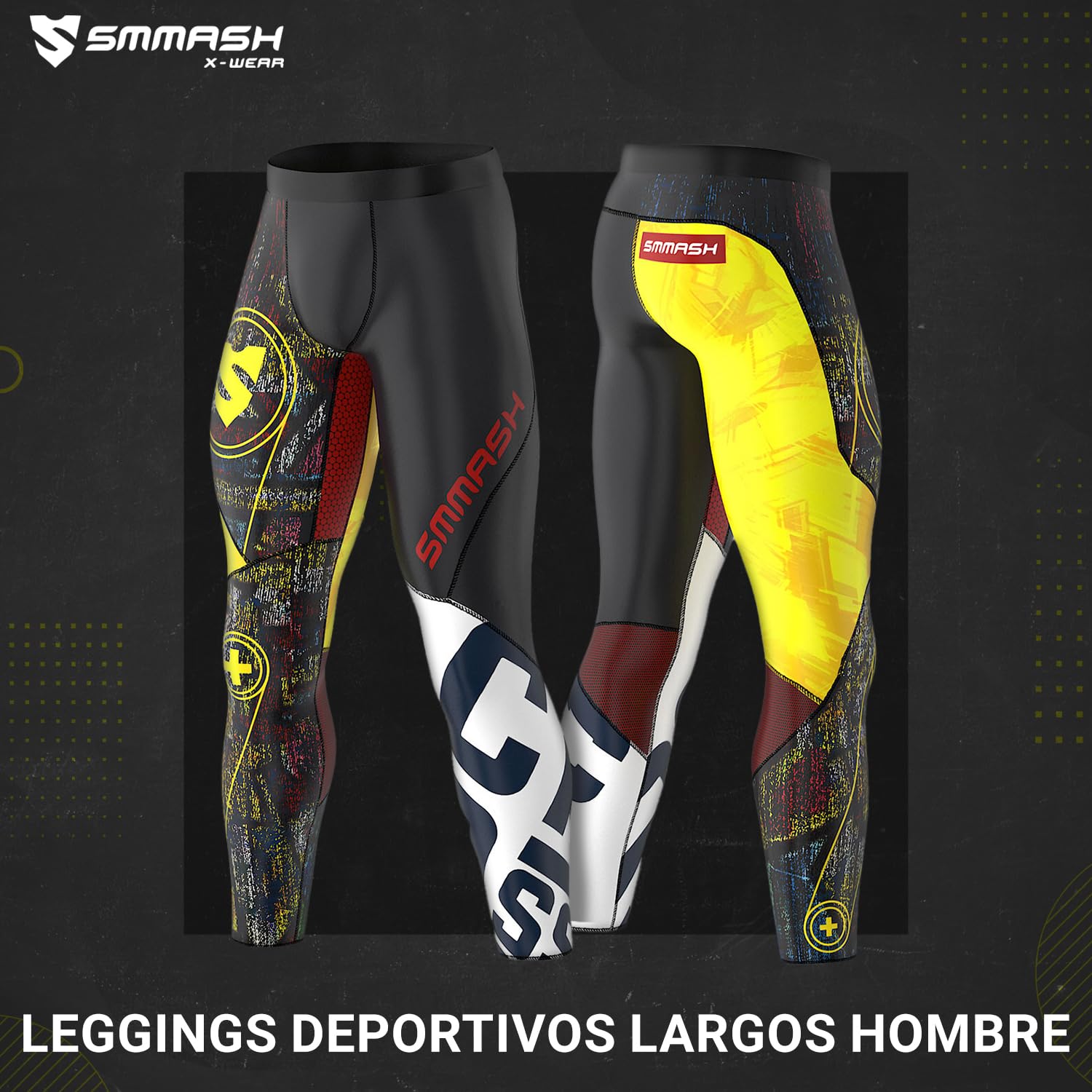 SMMASH Graffiti Deportivo Largo Leggins Hombre, Pantalones Largo Deporte Dombre por un Gimnasio de Yoga Corrientes, Material Transpirable y Antibacteriano