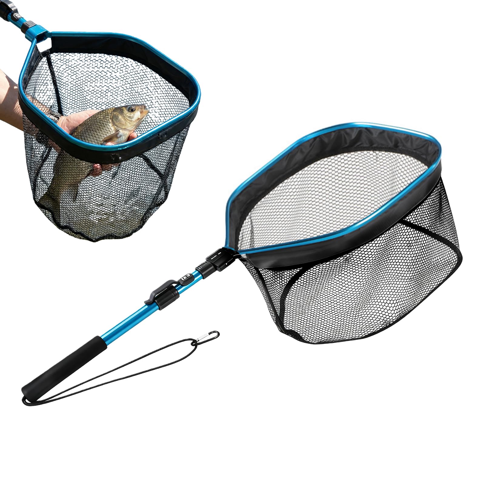 Guadino da pesca gommato, telescopico, pieghevole, per salmone, catfish, basso, facile da catturare e liberare