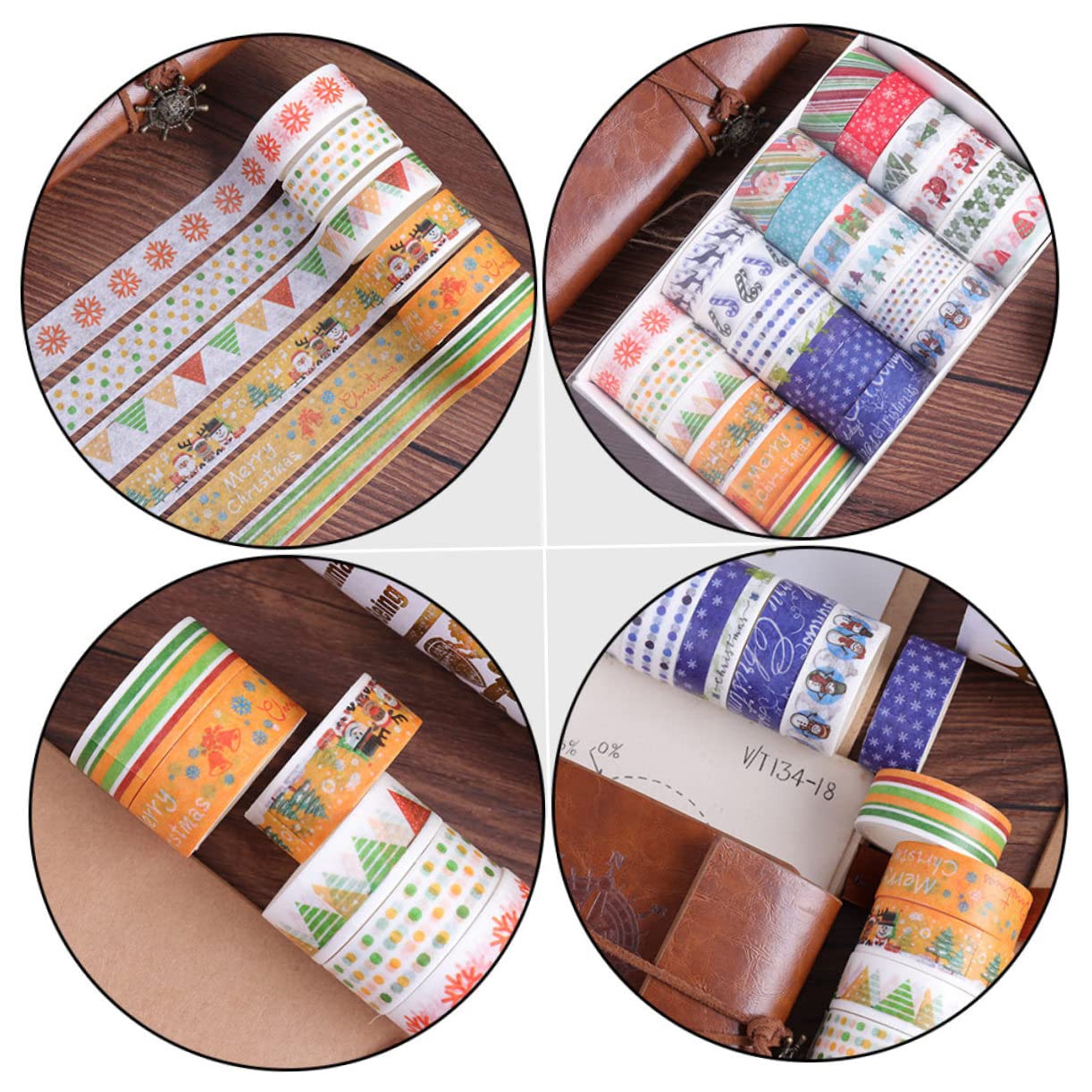 SEWACC 192rollos Cinta Adhesiva para Manualidades De Navidad Washi Tape para Scrapbooking y Decoración Festiva para Tarjetas Sellos De Sobres y Proyectos