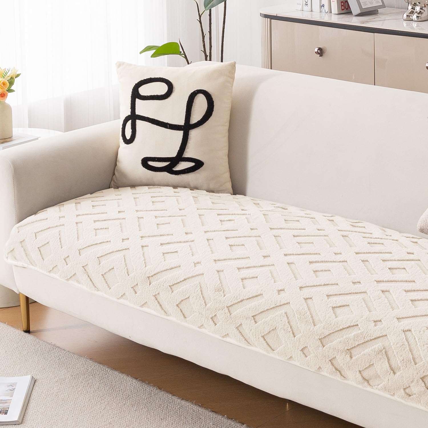 HOKIPO 'Velvet Maze' Premium Anti Slip Sofa Cover Mats for L Shape and 1/2/3 Seater Sofa. Make Your Own Sofa Cover Set, 70(D) x 60(L) cm, Beige (AR-5903-BGE)-image-44