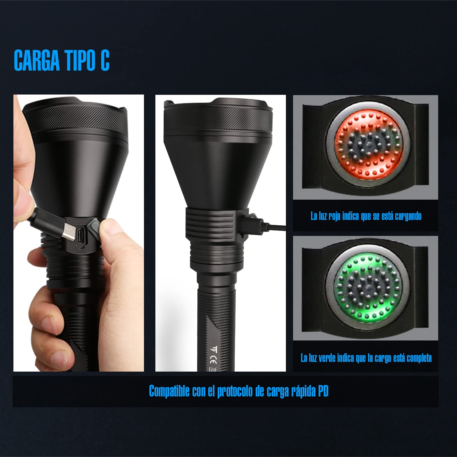 TrustFire T90R Kit Linterna Caza LED Alta Potencia 4800 Lúmenes, Linterna Táctica Recargable de Largo Alcance 1600 metros Super Brillante Impermeable para Caza Búsqueda y Rescate