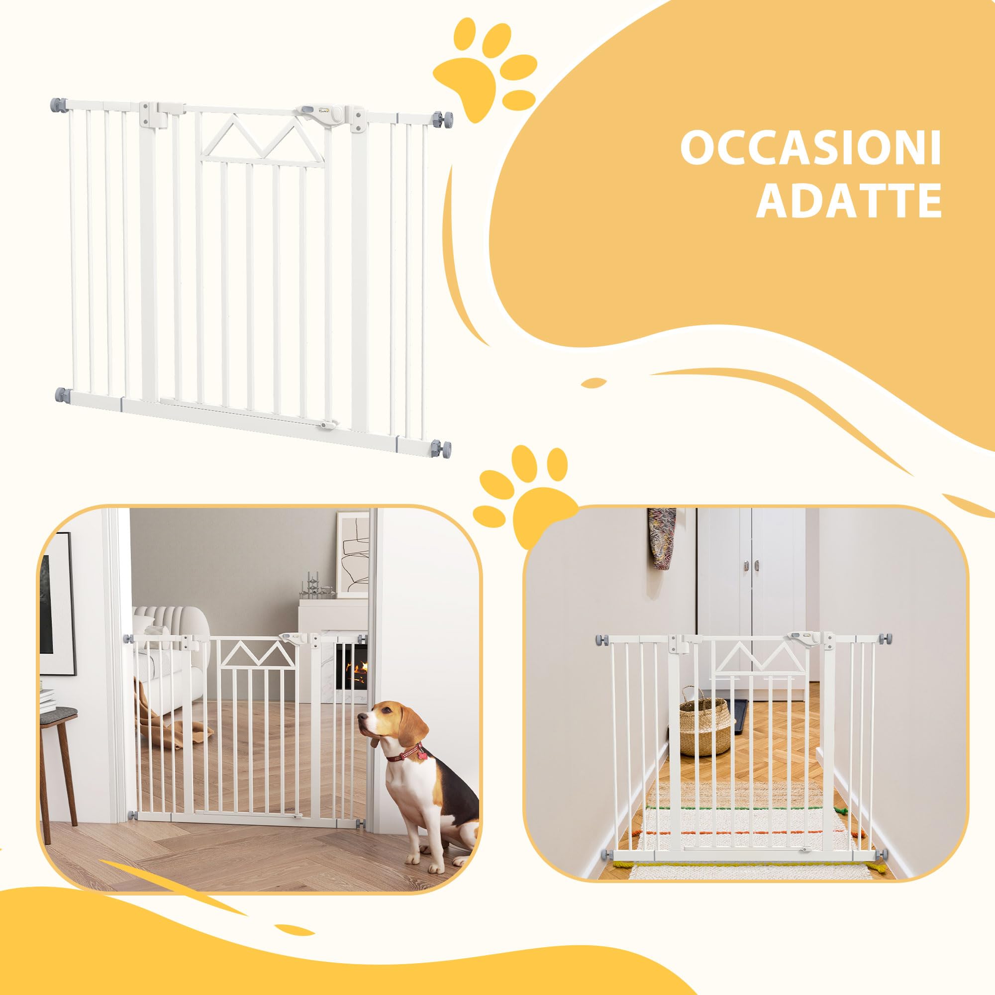 PawHut Cancellino per Cani con 4 Viti Regolabili e Nastro Adesivo, Cancello per Cani in Metallo e Plastica, 74-100x76cm, Bianco