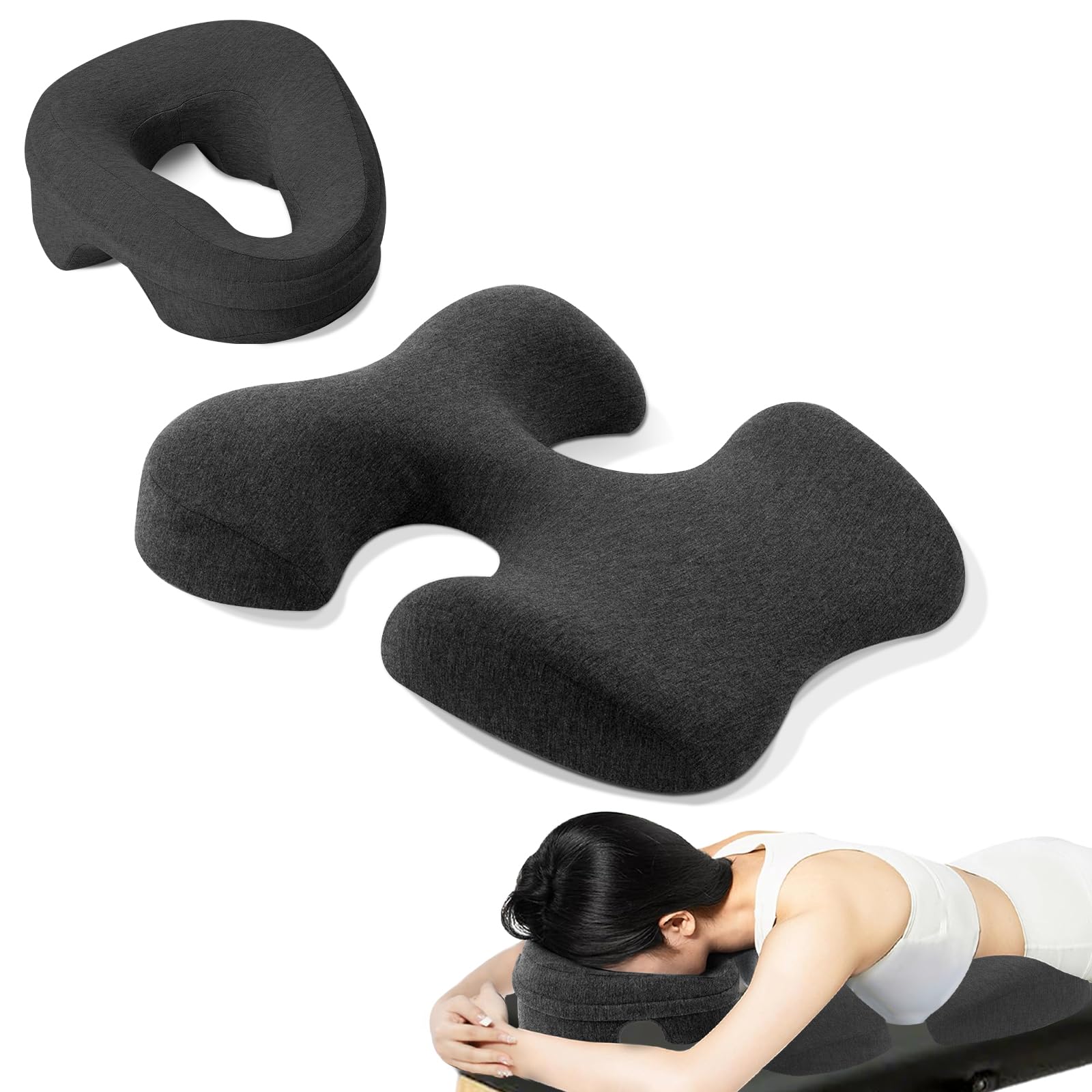EBANKU Brustkissen für Massage, Massagekissen für Bauchlage beim Schlafen, waschbares weiches Kopfkissen und Brustkissen für SPA zu Hause (dunkelgrau)