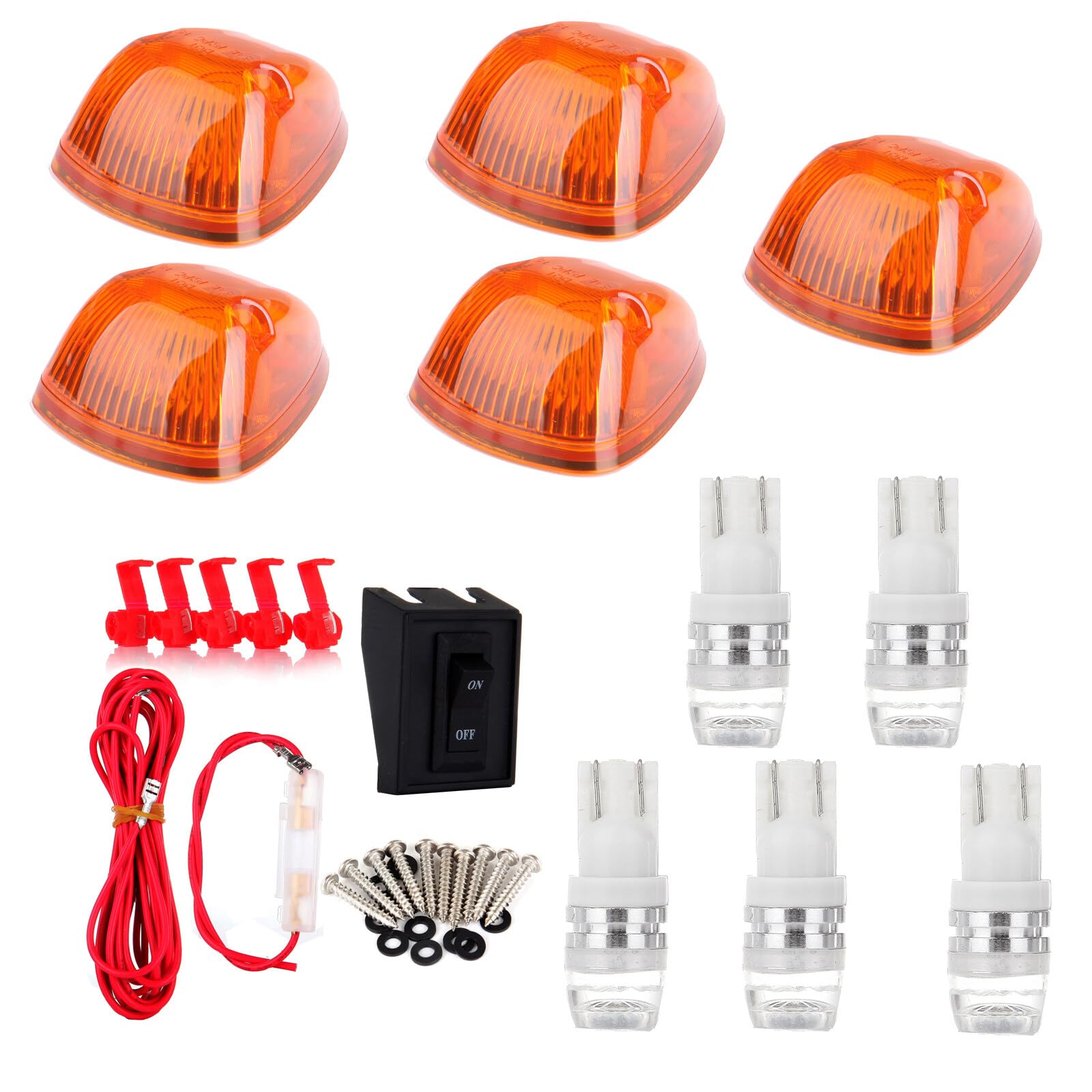 cciyu 5x Amber Cab Roof Marker Lights LED Cab Clearance Lights Assembly+T10 Samsung 2323 SMD White LED Bulbs for 2003-2016 Dodge Ram 1500 2500 3500 Roof Top Clearance Lights Running Lights Cab Lights