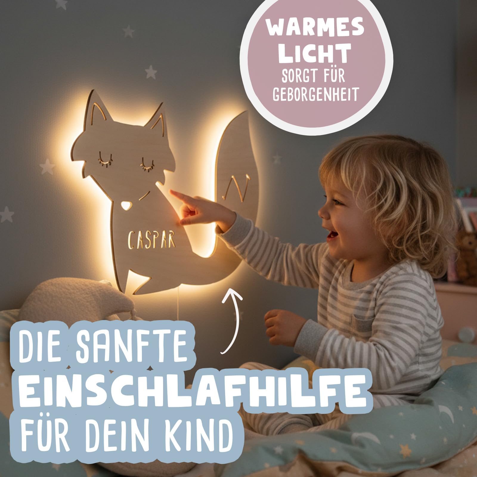 hellomini Personalisierbares LED-Nachtlicht mit Name für Kinder & Babys | Holz-Wandlampe | Schlummerlicht mit Motivwahl – Geschenk zur Geburt & Taufe (Bela die Bergwelt)
