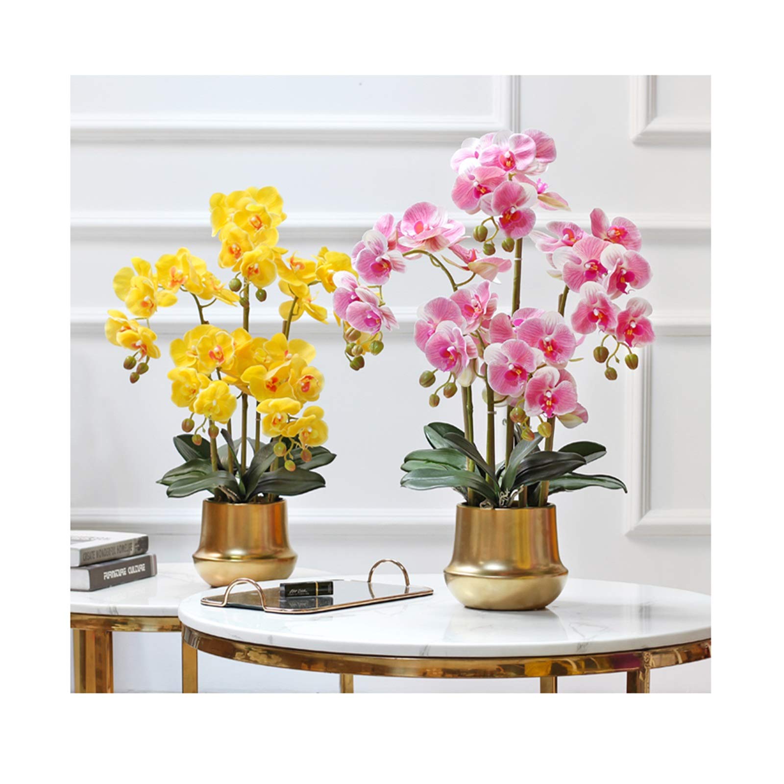 Composizione floreale di orchidee Phalaenopsis in vaso, fiori artificiali di orchidee finte in seta per interni ed esterni, matrimoni, casa, ufficio, decorazioni, arredamento festivo, bianco/rosa/gial