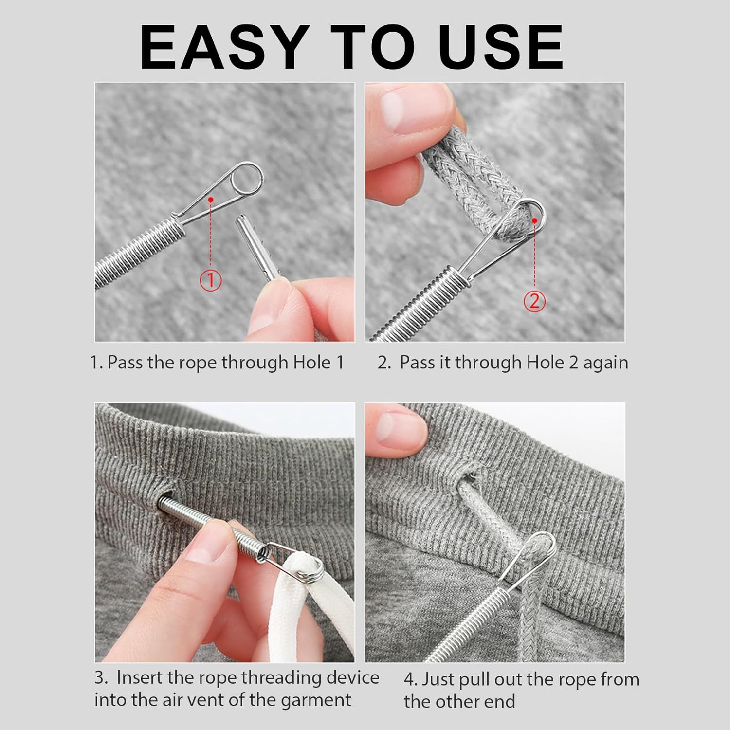 4pcs Drawstring Threader Tool, 8.9in Steel Bodkin Sewing, Elastic Threader for Pants, Shorts & Sewing, Quick Drawstring Replacement Tool, Elastic Puller Sewing Tool for Clothing Repair Kit thumbnail