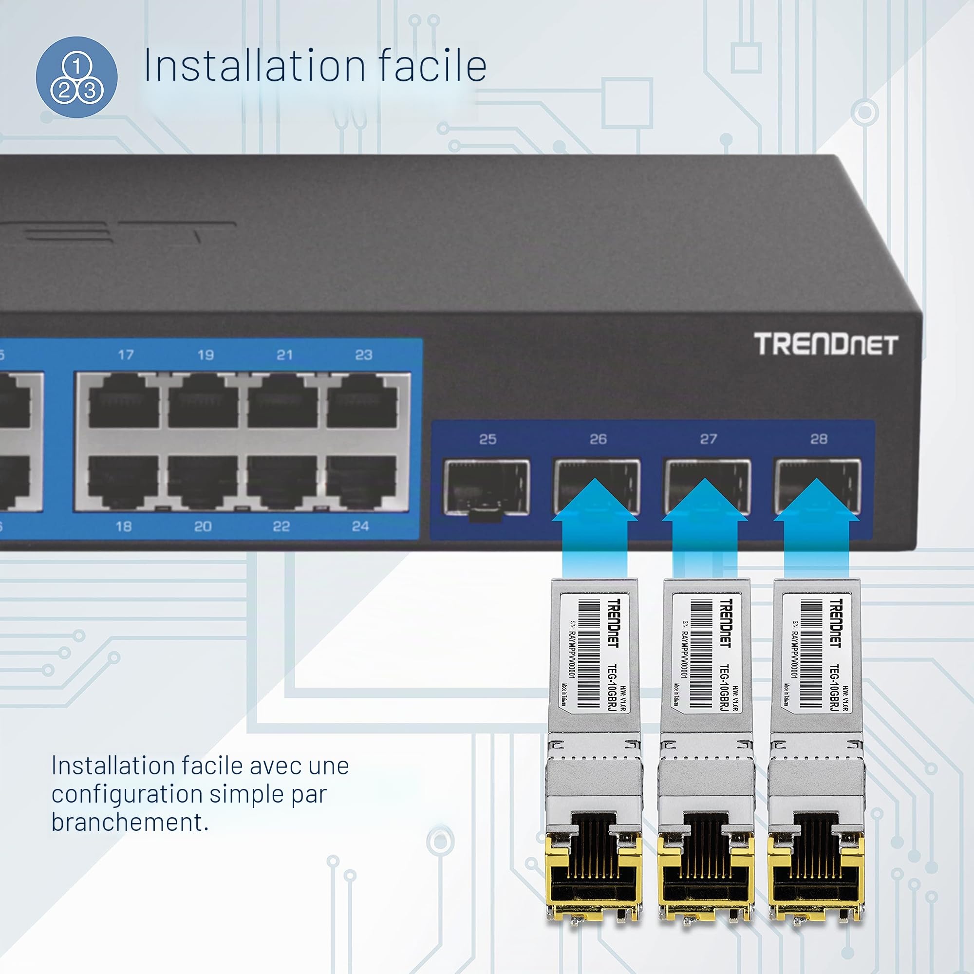 TRENDnet Module SFP+ en cuivre RJ-45 10 G, convertit Un Emplacement SFP+ Standard en Un Port RJ-45 Multi-Gigabit, connecte des appareils jusqu'à 30 m, branchable à Chaud, argenté, TEG-10GBRJ