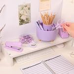 SKYDUE Purple Desk Organizer, Purple Office Desk Accessories 10Pcs, Pencil Holder for Desk, Stapler, Tape Dispenser, Scissors, Ruler, Binder/Paper Clips and 1000pcs Staples,Office Supplies for Women