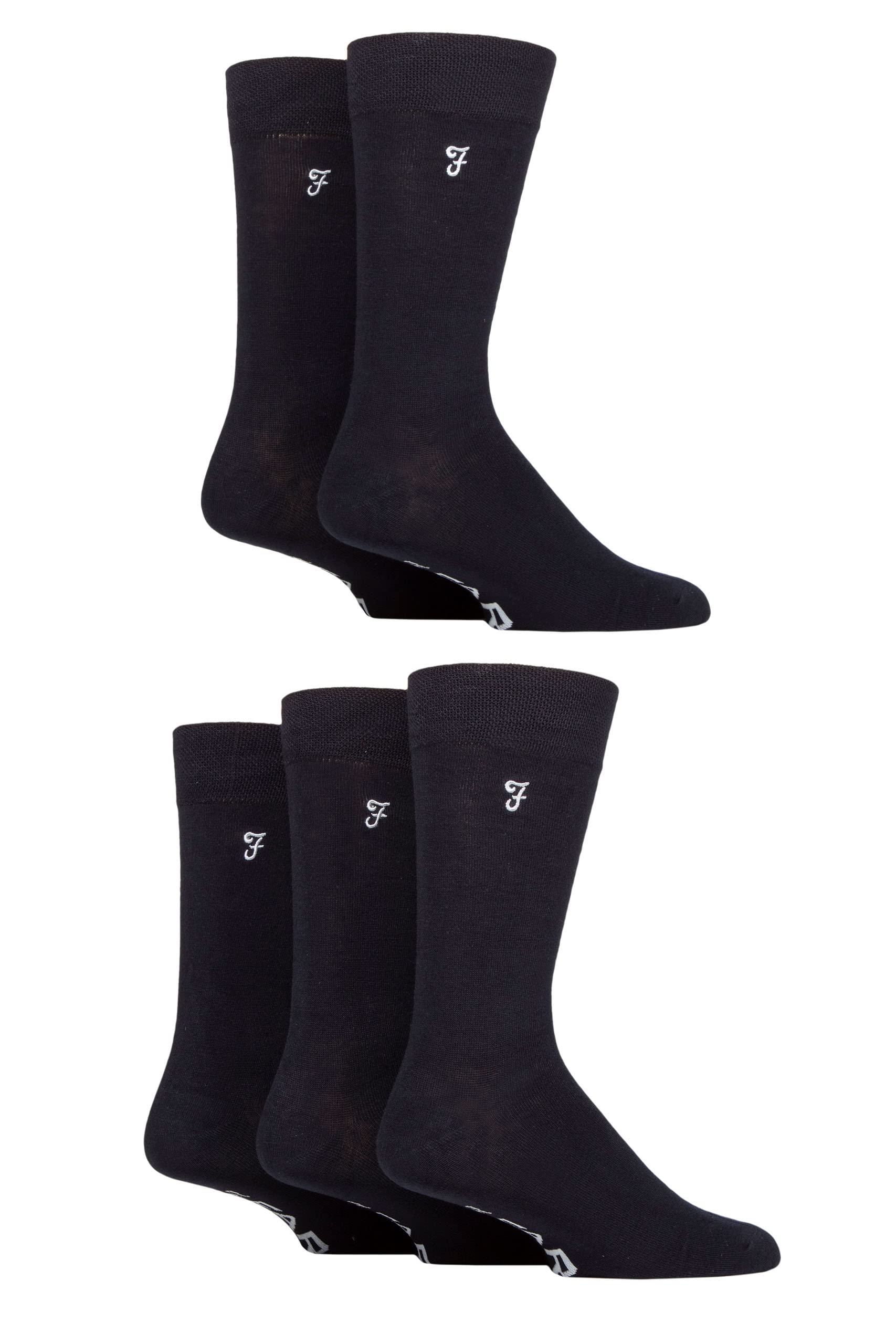 Farah Men's Plain Navy Bamboo Socks Plain And Patterned Striped Argyle Spotty Designs, Bright Colourful, Gift For Him, 5 Pairs - 6-11
