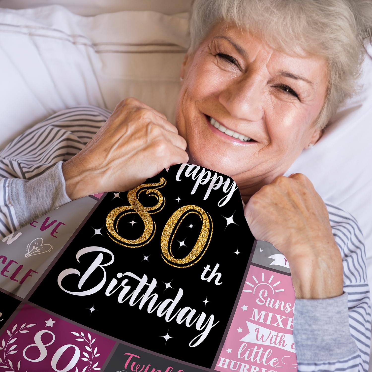 80th Birthday Gift Blanket For Women - Flannel Throw 60x50 Inches - Personalized 1945 Year Design For Grandma, Retirement, Anniversary