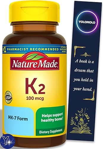 Cápsulas blandas de vitamina K2 de 100 mcg, suplemento dietético hecho por la naturaleza para apoyo óseo, 30 unidades y marcapáginas de regalo