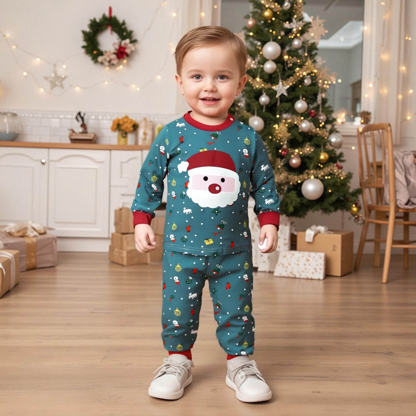 Babykleidung Baby Jungen Weihnachten Weihnachtsmann Druck Kleidung Set Langarm Sweatshirt + Hose Outfit Kleinkinder Winter Kleidung
