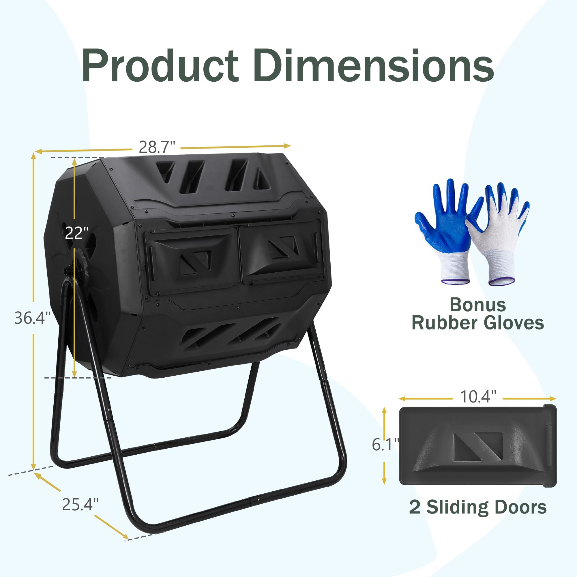 SUPER DEAL Composteur à double bac à compost rotatif à 360° sans BPA pour extérieur, jardin, cour, noir