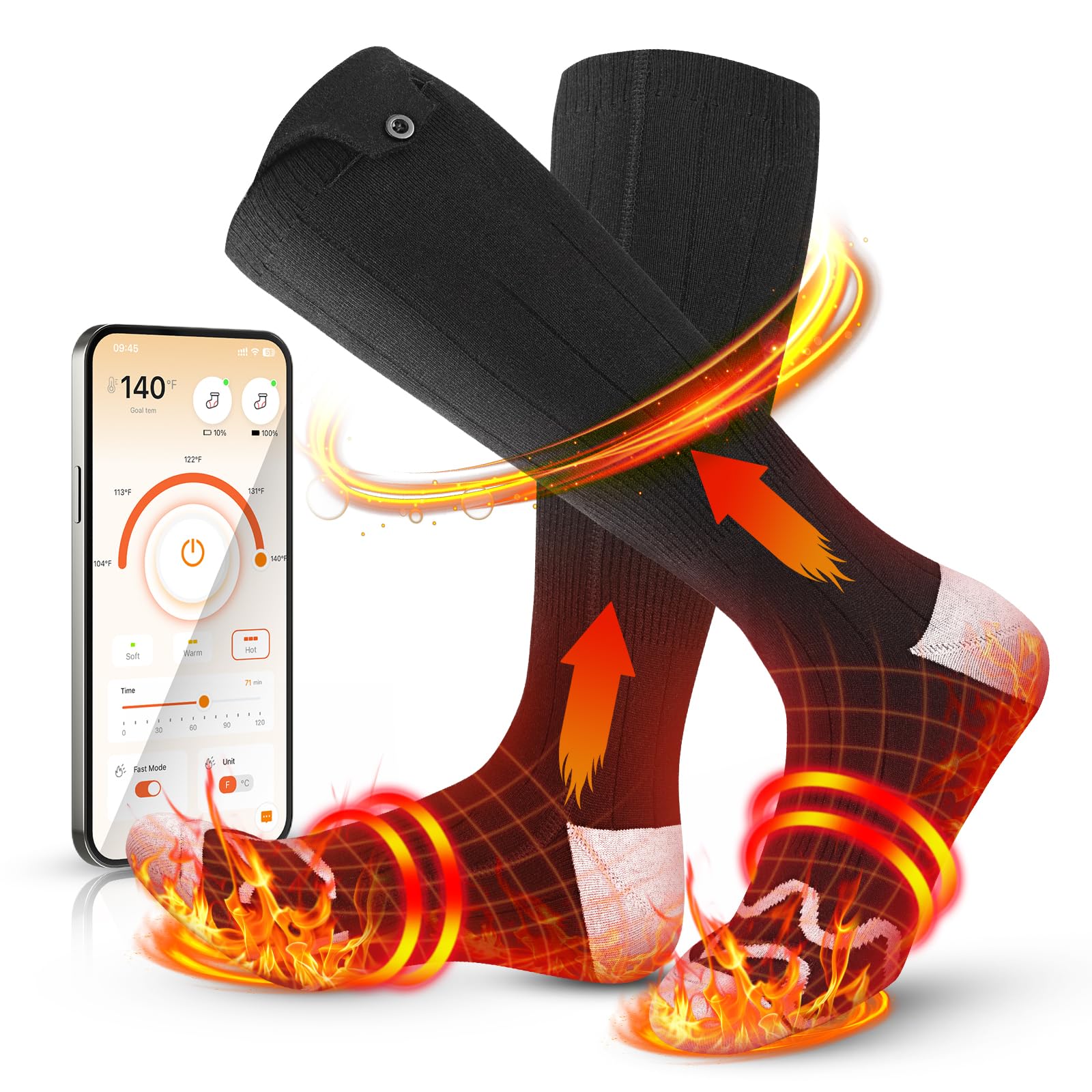 Heated Socks for Men Women with APP Control,5000mAh Rechargeable Electric Heated Socks,Washable Foot Warmer with 3 Heating Settings for Winter Outdoor Camping Skiing Hunting