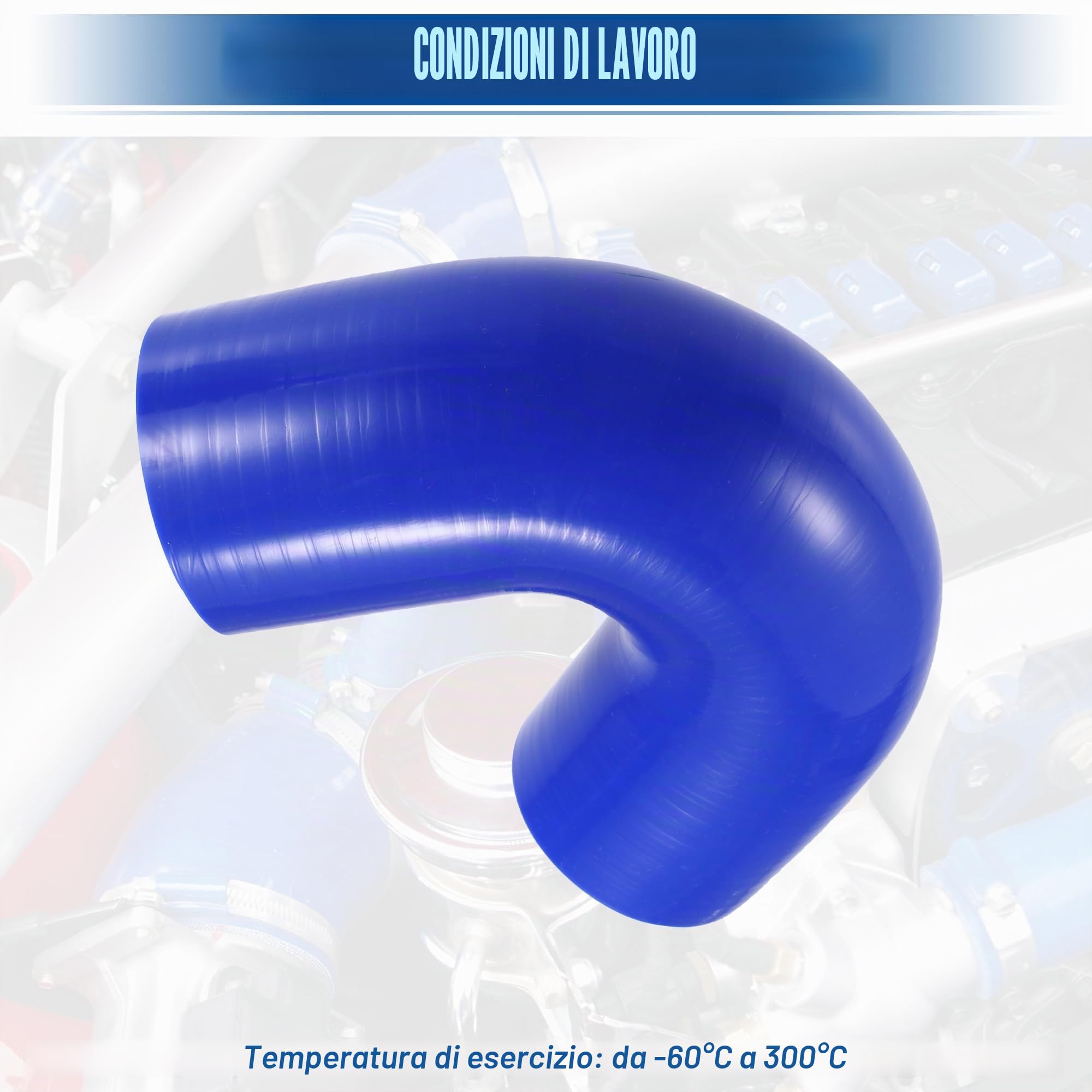 QUARKZMAN Tubo Silicone Universale 60mm 2.36" ID 135°C Blu 1pc Per Auto | Diametro Esterno: 70mm, Spessore: 5mm, Lunghezza: 100mm, Temperatura: -60°C~300°C, Prodotto Universale