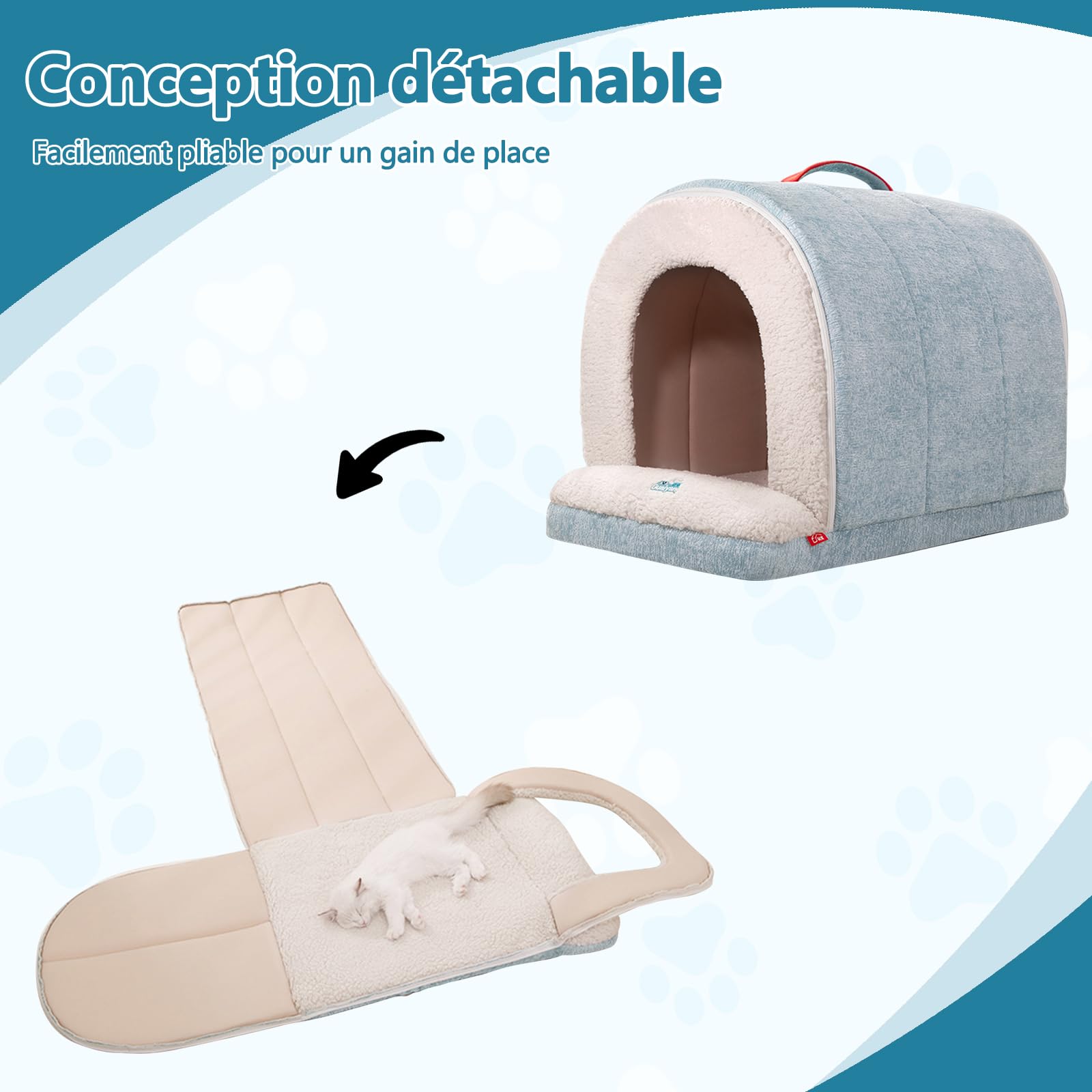Galatée Maison pour Chat, Lit Igloo Chaud Et Confortable pour Chat, Lit Pliable pour Animaux De Compagnie avec Fond Antidérapant, Nid Confortable pour Chien avec Coussin Amovible(S, Bleu)