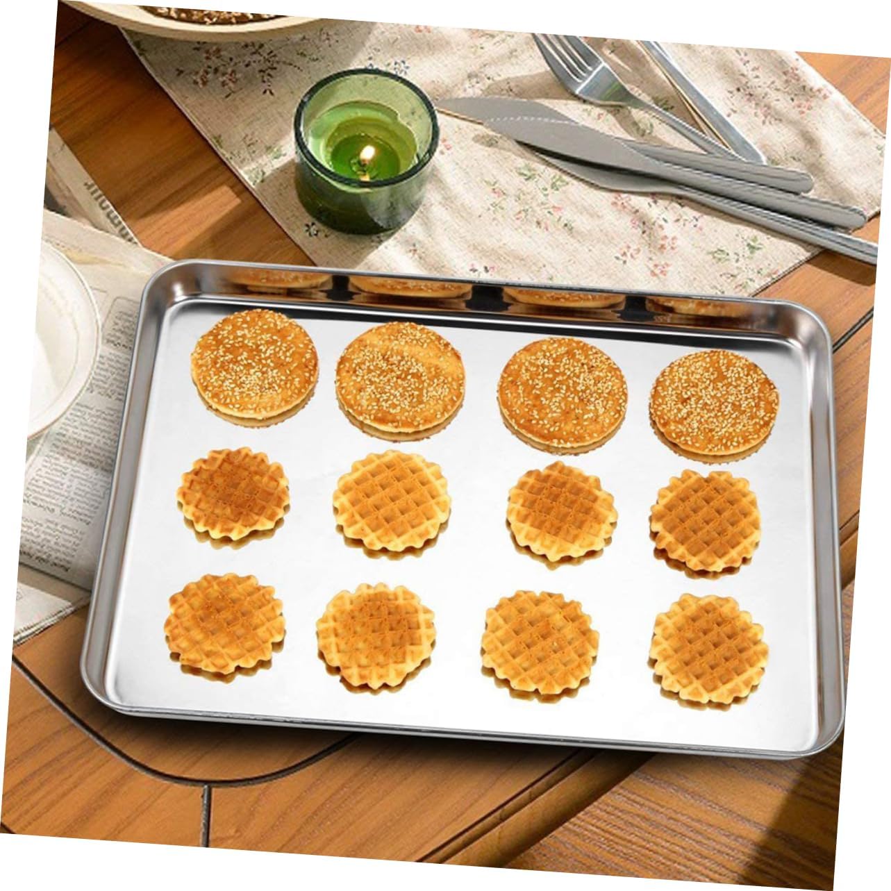VOSAREA 3Pcs Stainless Steel Baking Pan Versatile Cookie Baking Sheet Food Serving Tray Oven for Roasting Steaming Storage