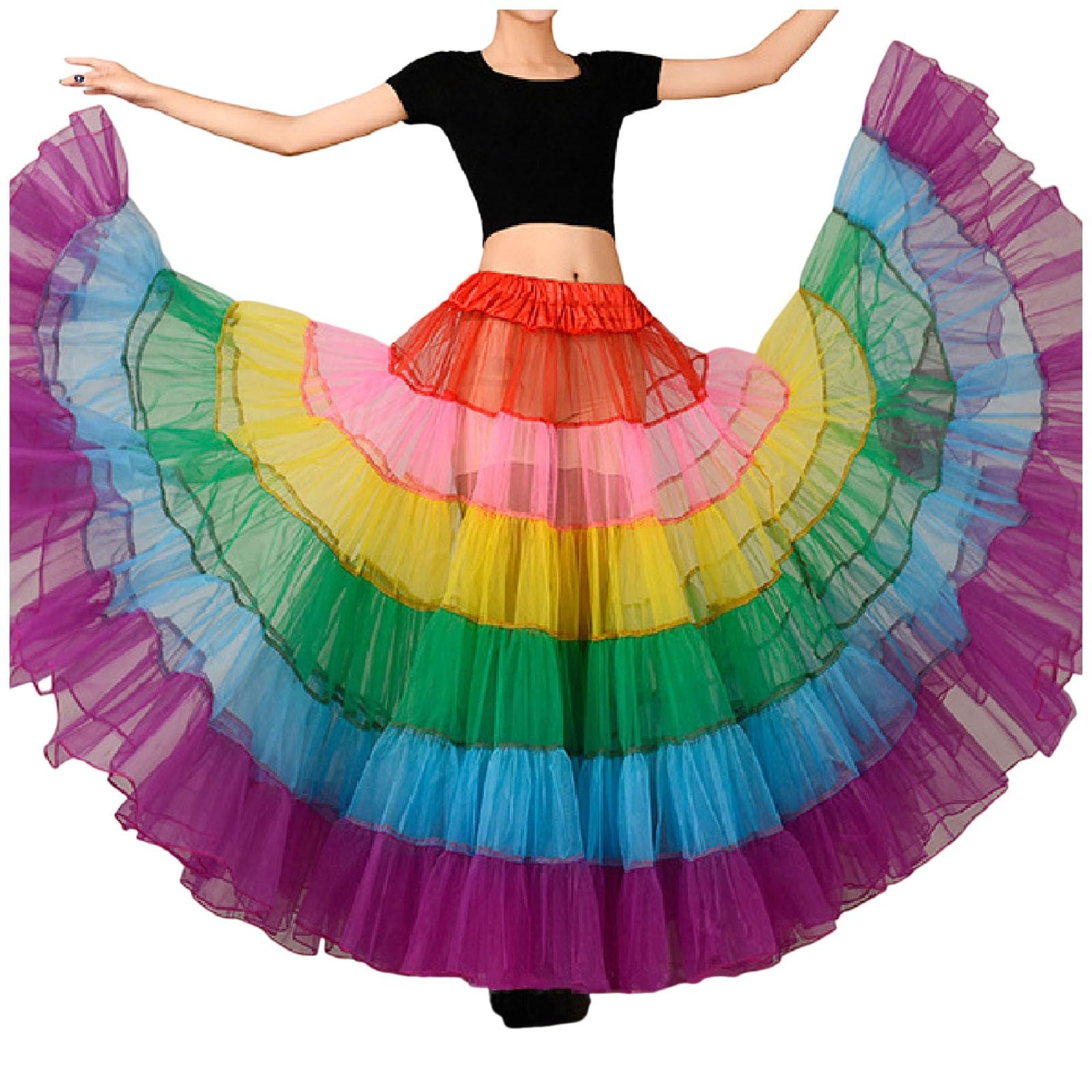 Robe de mariée longue crinoline pour femme - Ligne A - Jupon rockabilly baroque - Jupon crinoline - 5 anneaux avec volants - Costume de carnaval brillant - Vêtements festifs - Robe baroque crinoline