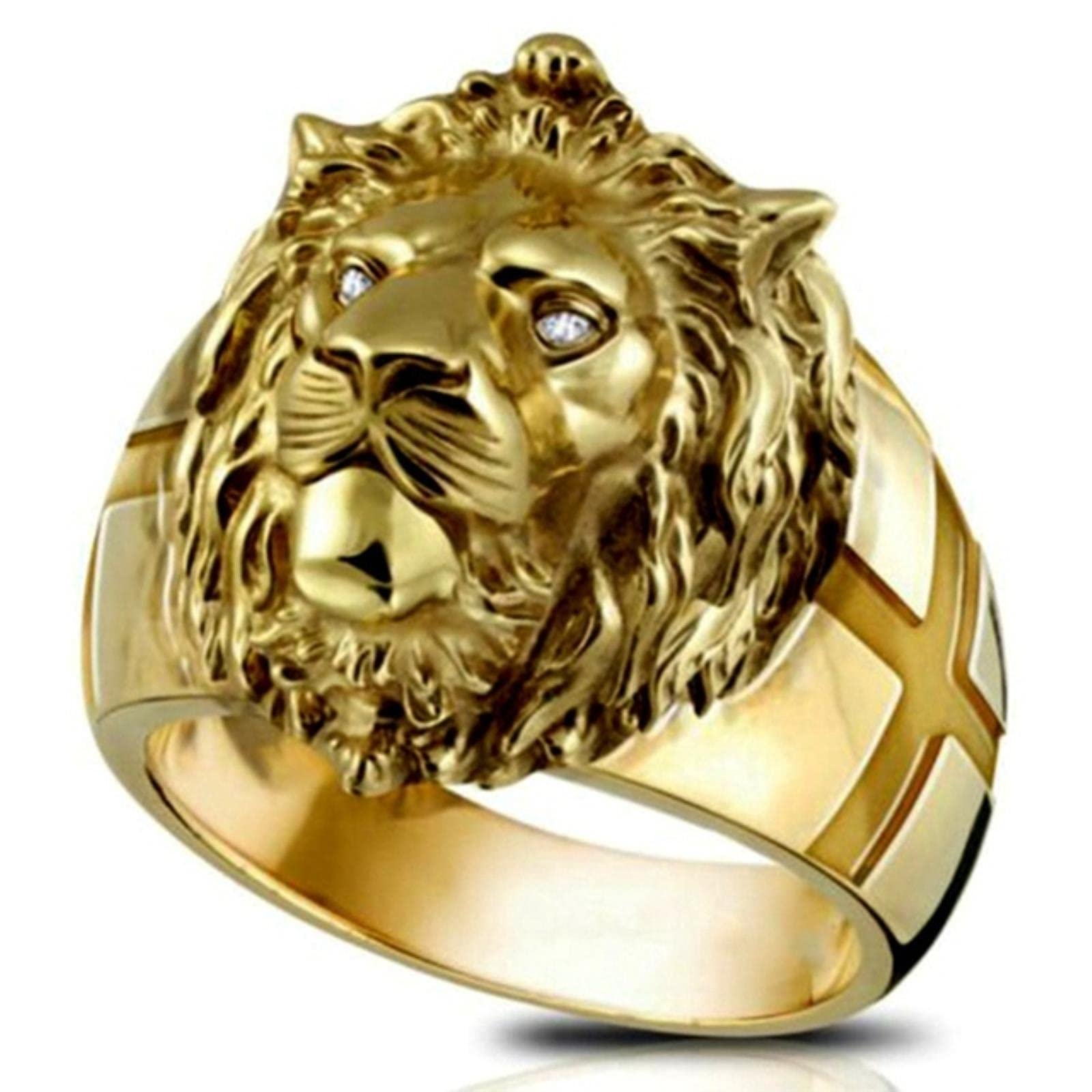 YQHWLKJAnillo de cabeza de león dorado de acero inoxidable Cool Boy Band, anillo de león de fiesta, anillo dominante para hombres, joyería Unisex
