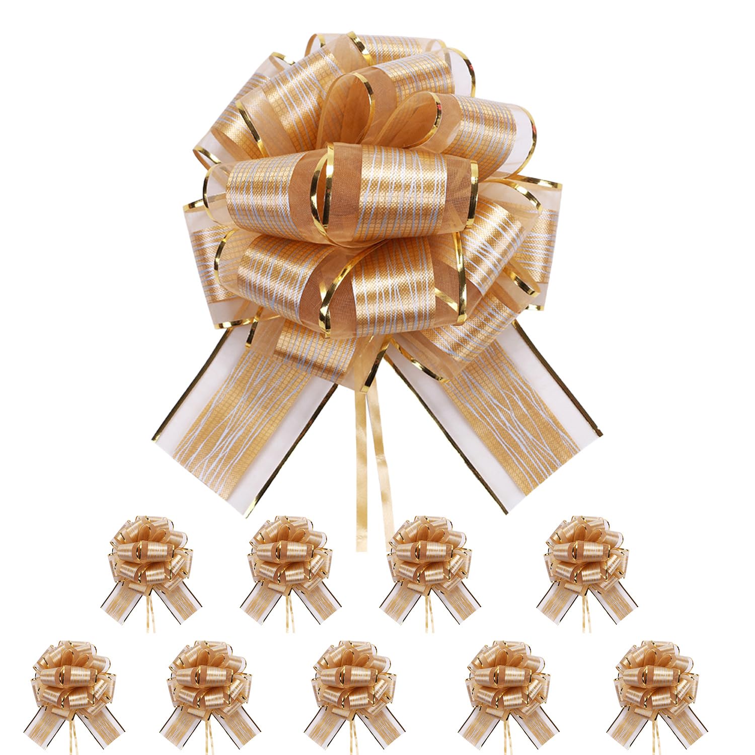 10 Piezas de 6 Pulgada Lazo Regalo Grande, Lazos Dorados, para Envolver Regalos, Cestas de Boda, San Valentín, Regalo de Cumpleaños, Navidad, Decoraciones Florales