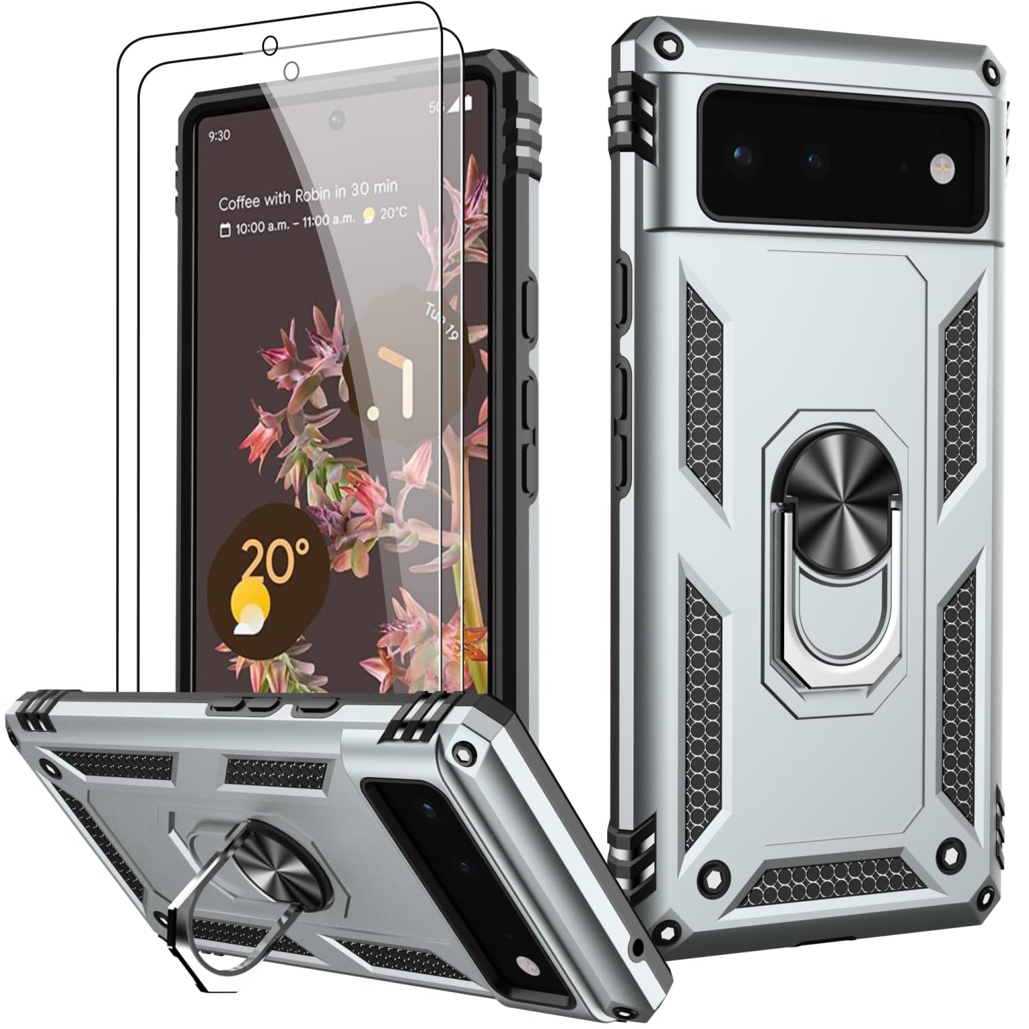 LUMARKE for Google Pixel 6 Case with Screen Protector,Pass 16ft. Drop Tested Military Grade Protective Phone Cover with Magnetic Ring Kickstand