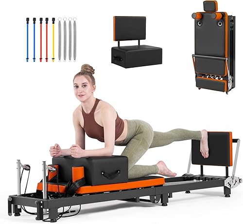 Reformador de pilates, máquina de pilates plegable para uso doméstico y entrenamiento de gimnasio, adecuado para usuarios avanzados y principiantes,