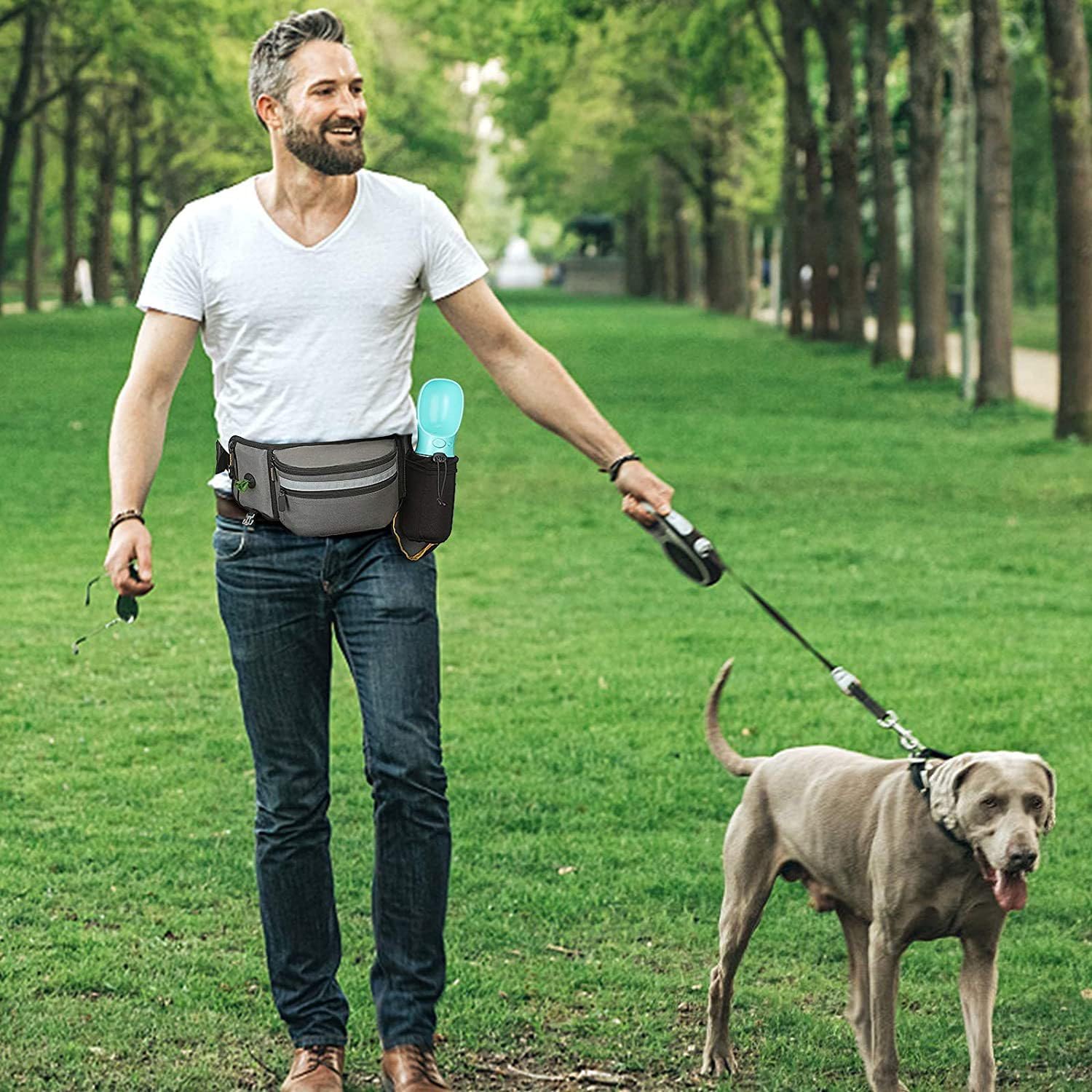 Bolsa para golosinas para Perros y Accesorios para Perros, Impermeable, riñonera con Soporte para Botellas, Correa Multifuncional, riñonera Ajustable para Senderismo, Paseos por Perros