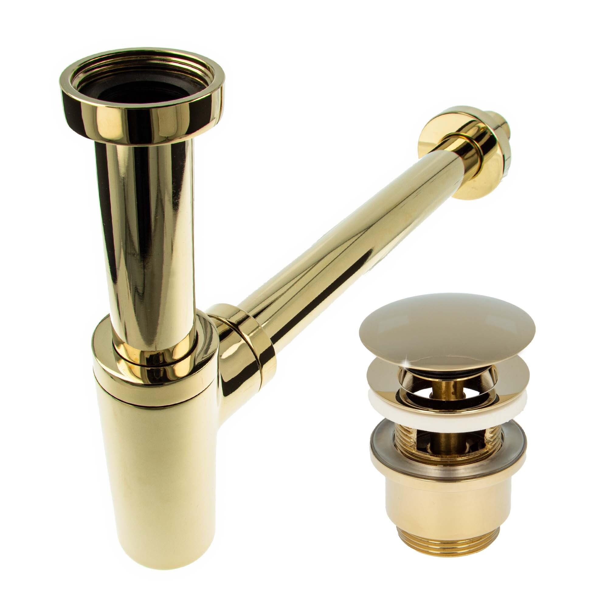 tecuro Syfon z zaworem odpływowym Pop Up pozłacany – uniwersalny zestaw do umywalki/umywalki