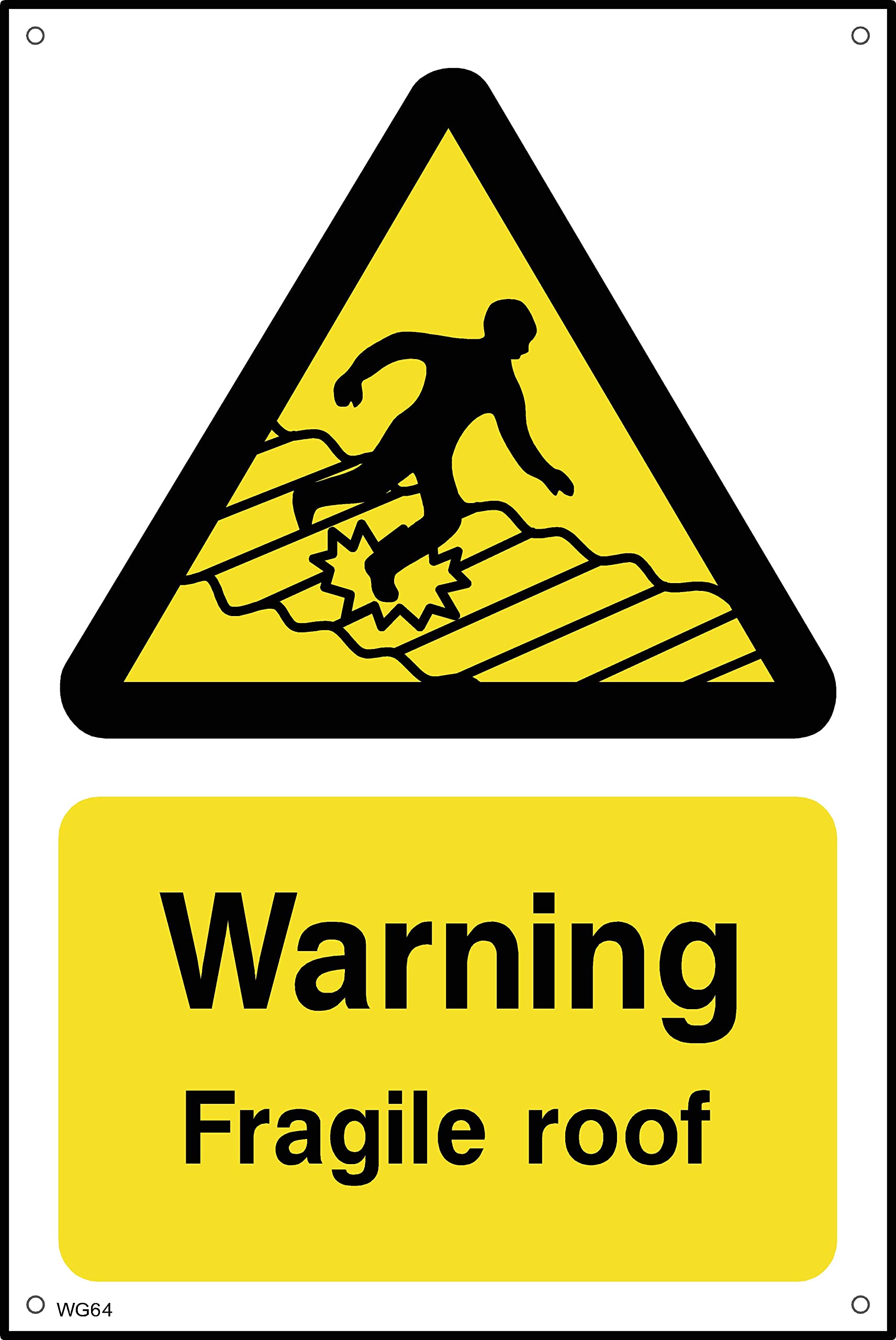 Warning Fragile Roof - 300mm x 400mm - 3mm Metal Composite Drilled Sign (WG64)