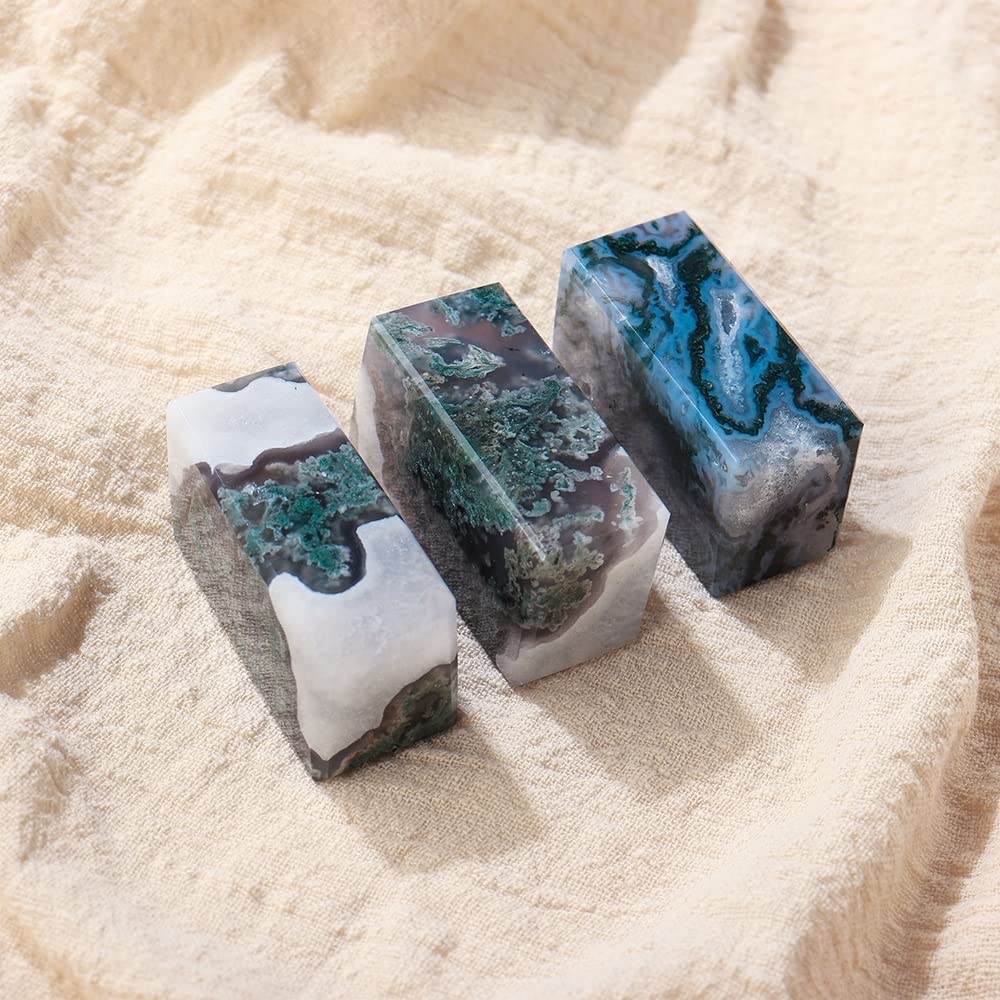 Amazon.co.jp: 自然の魔法 天然水晶石 四角い形 苔瑪瑙 工芸品