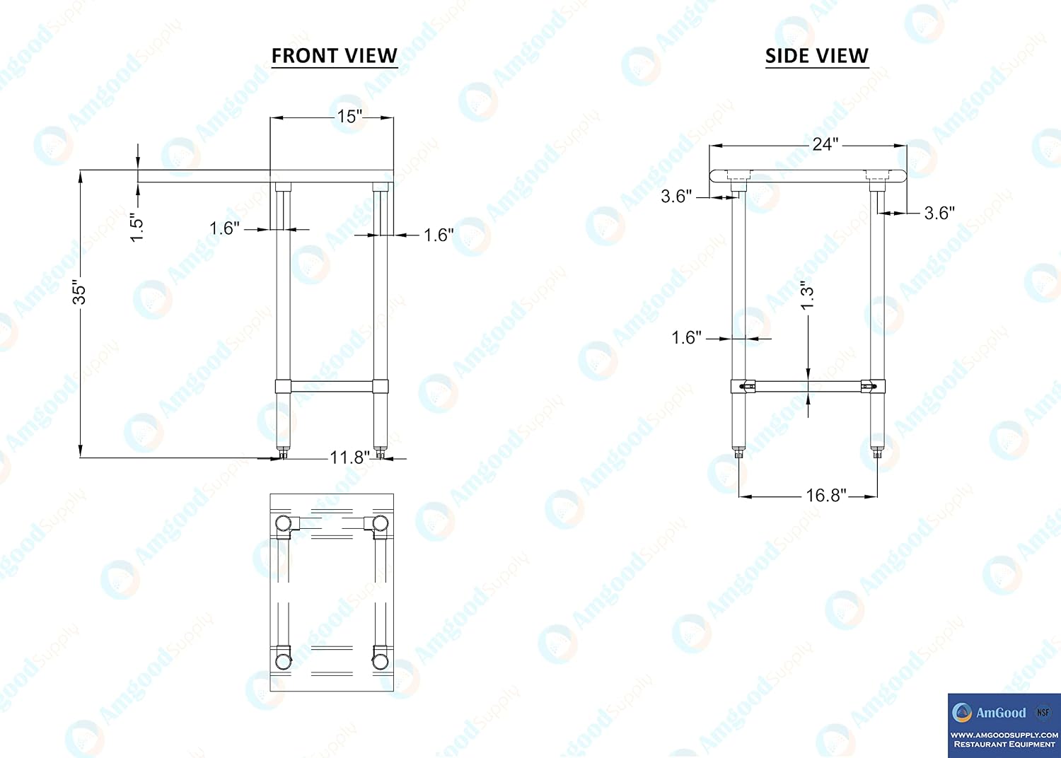 AmGood Stainless Steel Work Table Open Base | Metal Work Bench (Stainless Steel Table Open Base, 15" Long x 24" Deep)